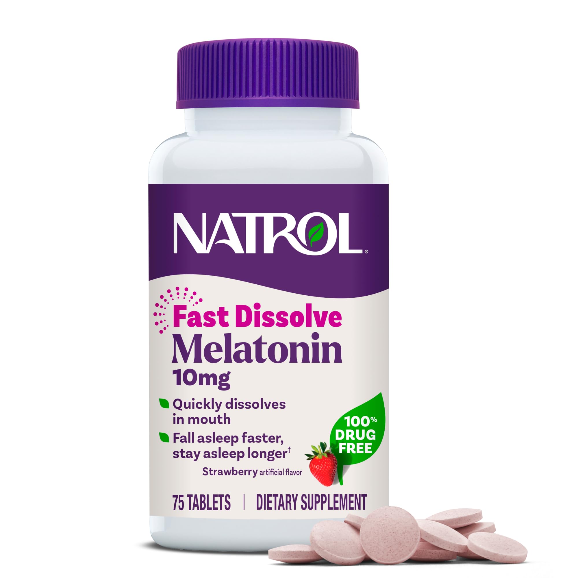 Natrol Melatonin 10mg Fast Dissolve Tablets - Strawberry Flavor, 100 Count, Sleep Support, Fast Dissolve Melatonin for Adults, 100-Day Supply