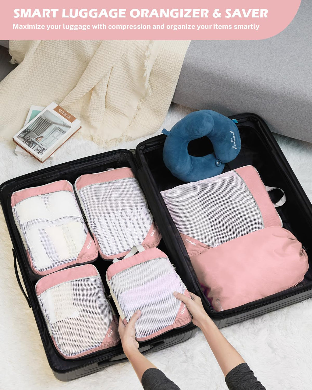 Compression Packing Cubes, Gonex Extensible Storage Mesh Bags Organizers