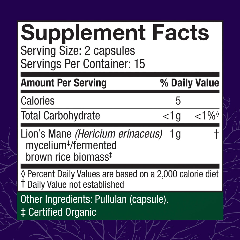 Host Defense Mushrooms Lion's Mane - Supplement Capsules for Brain Health Support - Mushroom Support for Focus & Memory Function - Immune & Nervous System Supplement - 60 Capsules