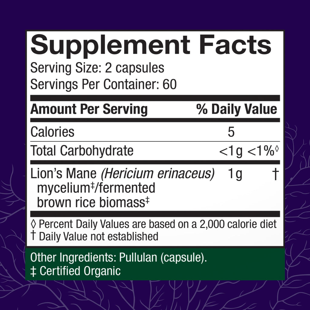 Host Defense Mushrooms Lion's Mane - Supplement Capsules for Brain Health Support - Mushroom Support for Focus & Memory Function - Immune & Nervous System Supplement - 60 Capsules