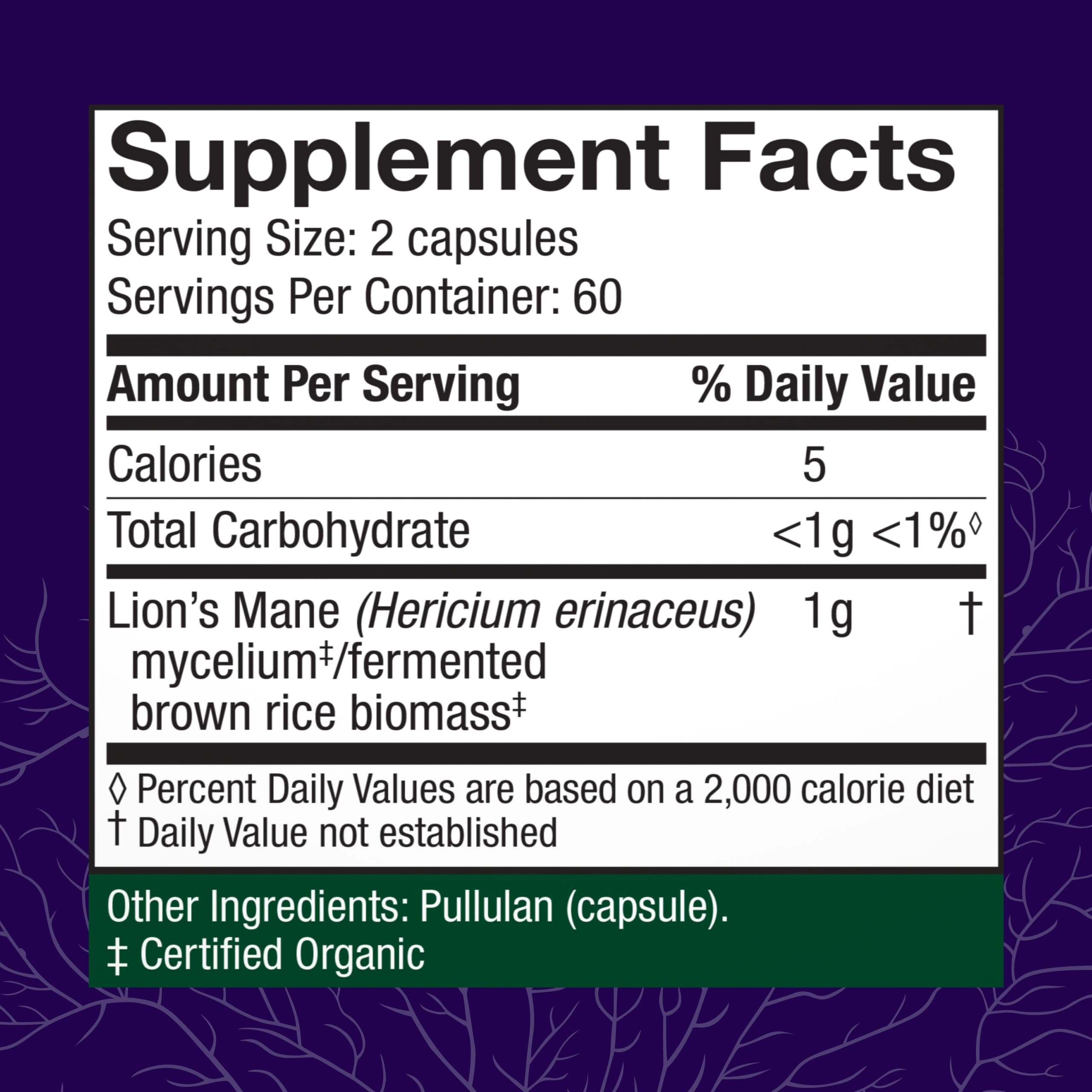 Host Defense Mushrooms Lion's Mane - Supplement Capsules for Brain Health Support - Mushroom Support for Focus & Memory Function - Immune & Nervous System Supplement - 60 Capsules