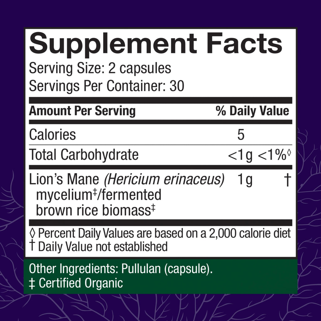 Host Defense Mushrooms Lion's Mane - Supplement Capsules for Brain Health Support - Mushroom Support for Focus & Memory Function - Immune & Nervous System Supplement - 60 Capsules