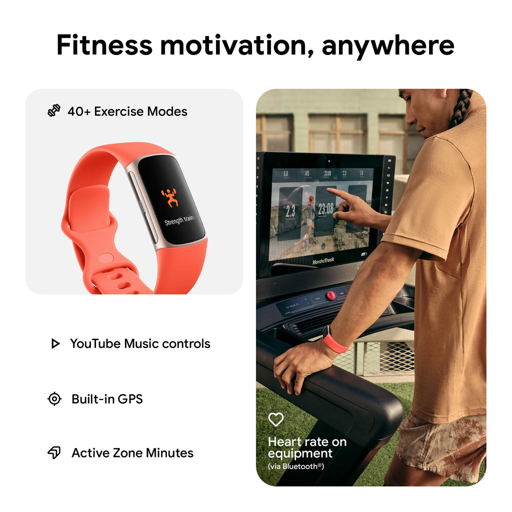 Fitbit Charge 6 Fitness Tracker with Google apps, Heart Rate on Exercise Equipment, 6-Months Premium Membership Included, GPS, Health Tools and More, Obsidian/Black, One Size (S & L Bands Included)