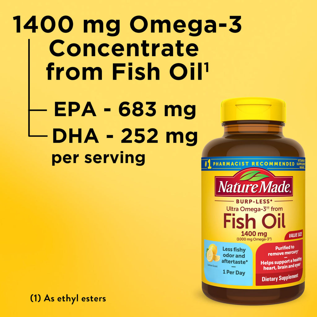 Nature Made Fish Oil Omega 3 Supplements, 1200 mg Softgels, Omega 3 Fish Oil for Healthy Heart Support, 230 Softgels, 115 Day Supply