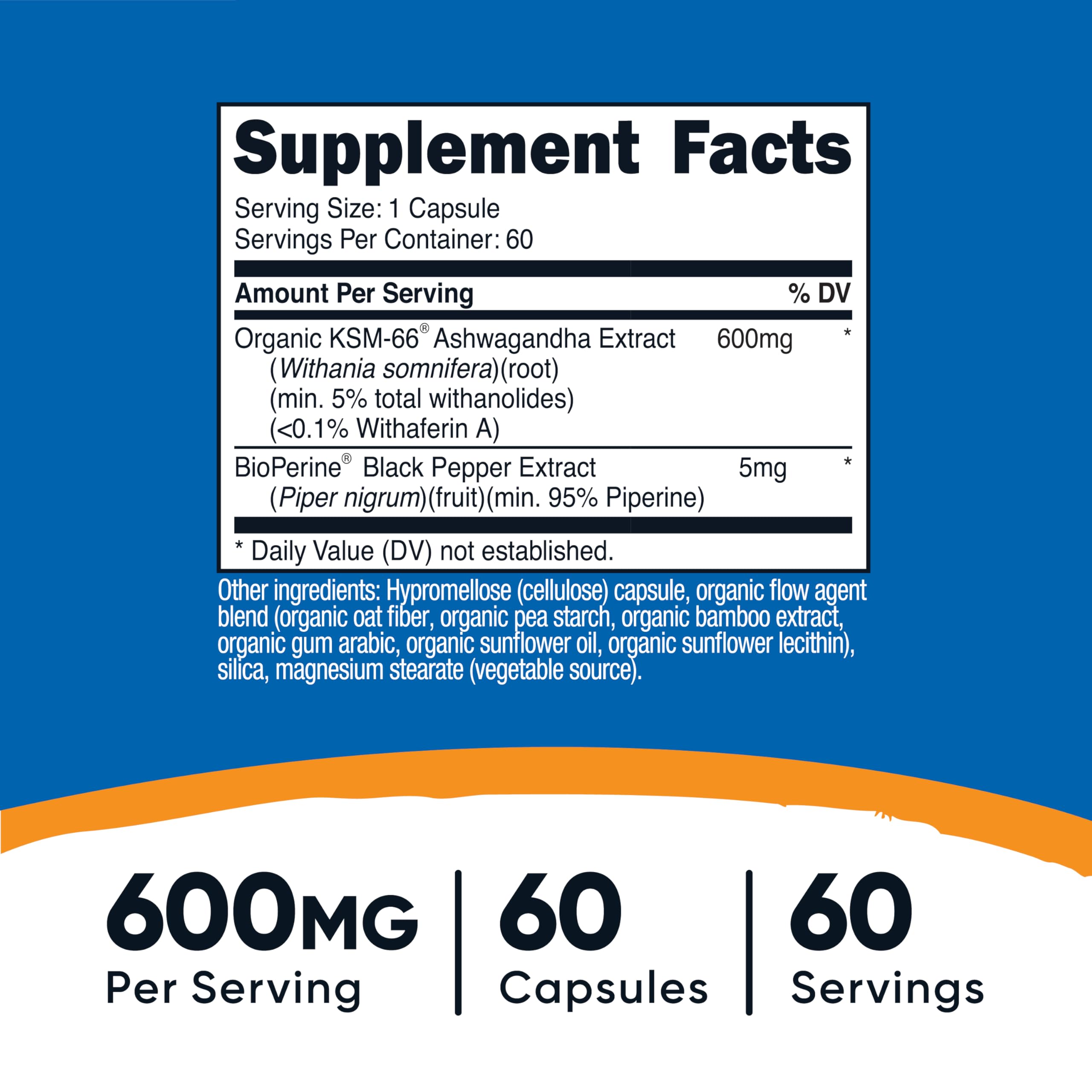 Nutricost KSM-66 Ashwagandha Root Extract 600mg, 60 Veggie Caps - 5% Withanolides - with BioPerine - Full-Spectrum Root Extract