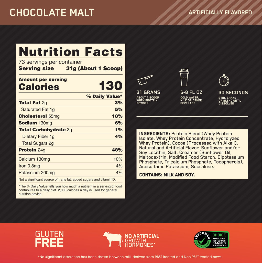 Optimum Nutrition Gold Standard 100% Whey Protein Powder, Double Rich Chocolate, 5 Pound (Packaging May Vary)