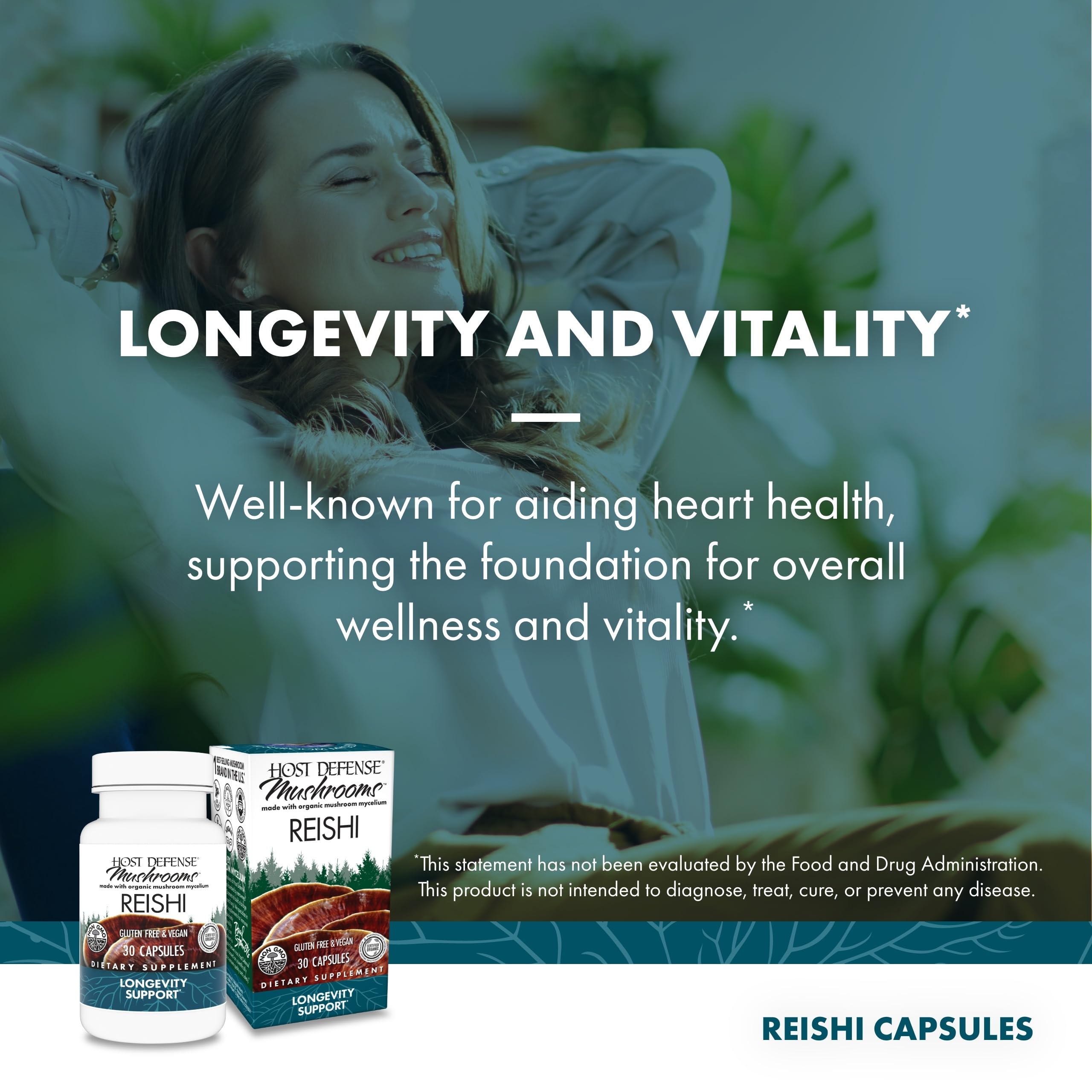 Host Defense Reishi Capsules - Heart & Immune Health Support Supplement - Mushroom Supplement to Support Energy & Vitality - Reishi Supplement to Aid Overall Well-Being - 120 Capsules