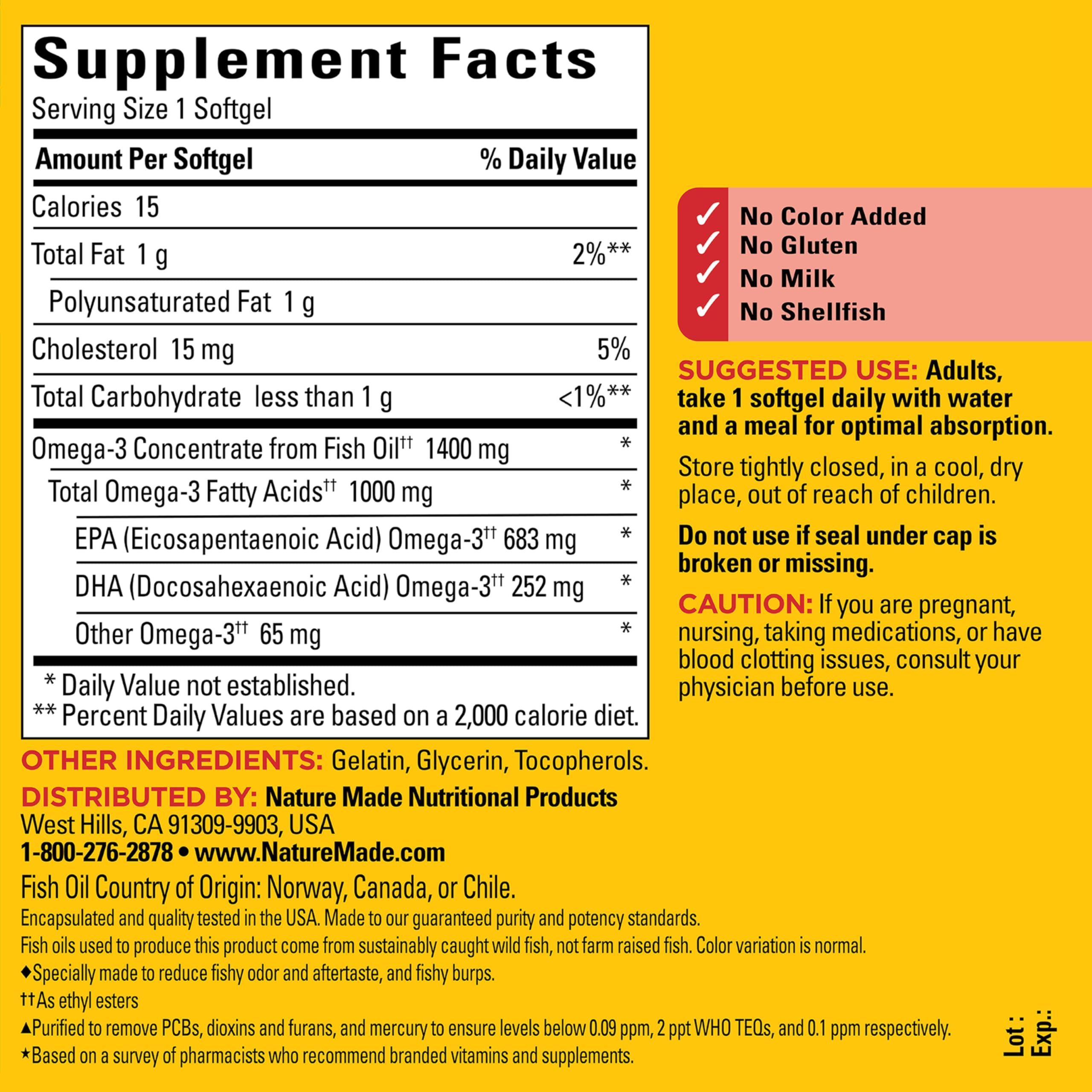 Nature Made Fish Oil Omega 3 Supplements, 1200 mg Softgels, Omega 3 Fish Oil for Healthy Heart Support, 230 Softgels, 115 Day Supply