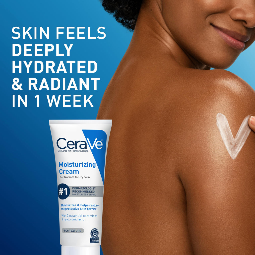 CeraVe Moisturizing Cream, Body and Face Moisturizer for Dry Skin, Body Cream with Hyaluronic Acid and Ceramides, Daily Moisturizer, Oil-Free, Fragrance Free, Non-Comedogenic, 19 Ounce
