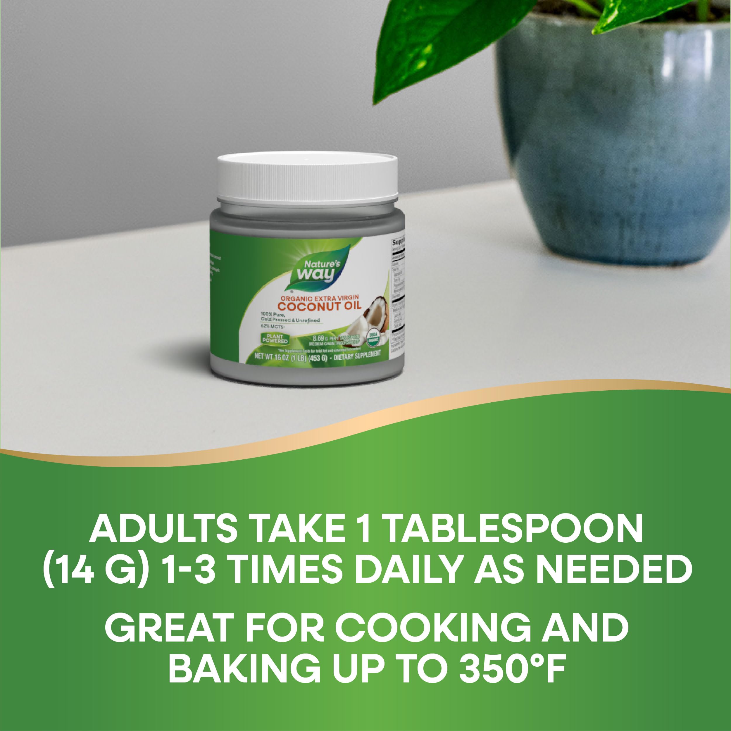Nature's Way USDA Organic Extra Virgin Coconut Oil- Pure, Cold-Pressed, Non-GMO, 16 Ounces
