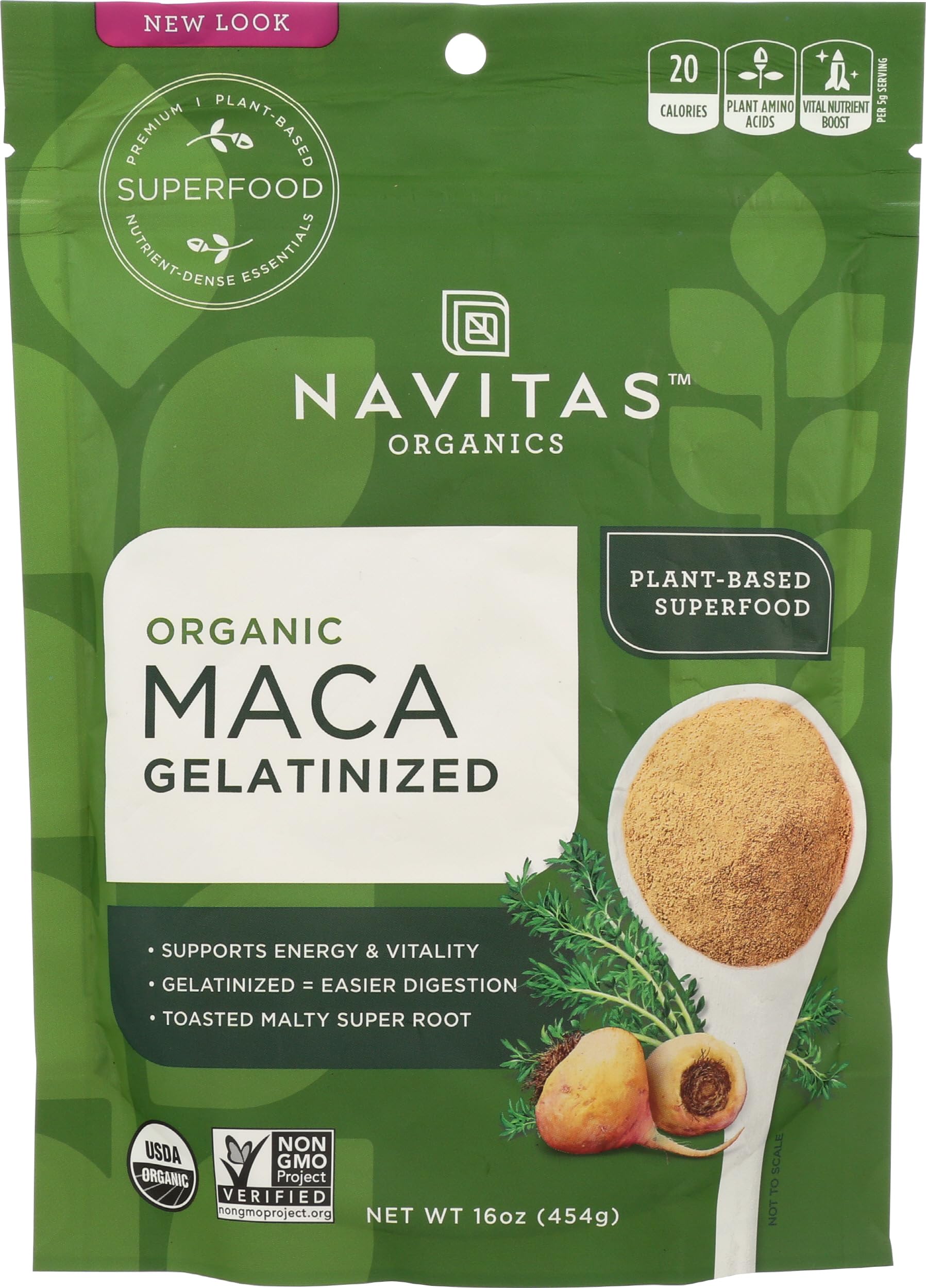Navitas Organics Maca Powder – 100% Gelatinized Peruvian Maca for Adaptogen Smoothies, Lattes, Baking & More – Energize & Balance - USDA Organic, Non GMO, Vegan, Gluten Free (8oz. Bag, 45 Servings)