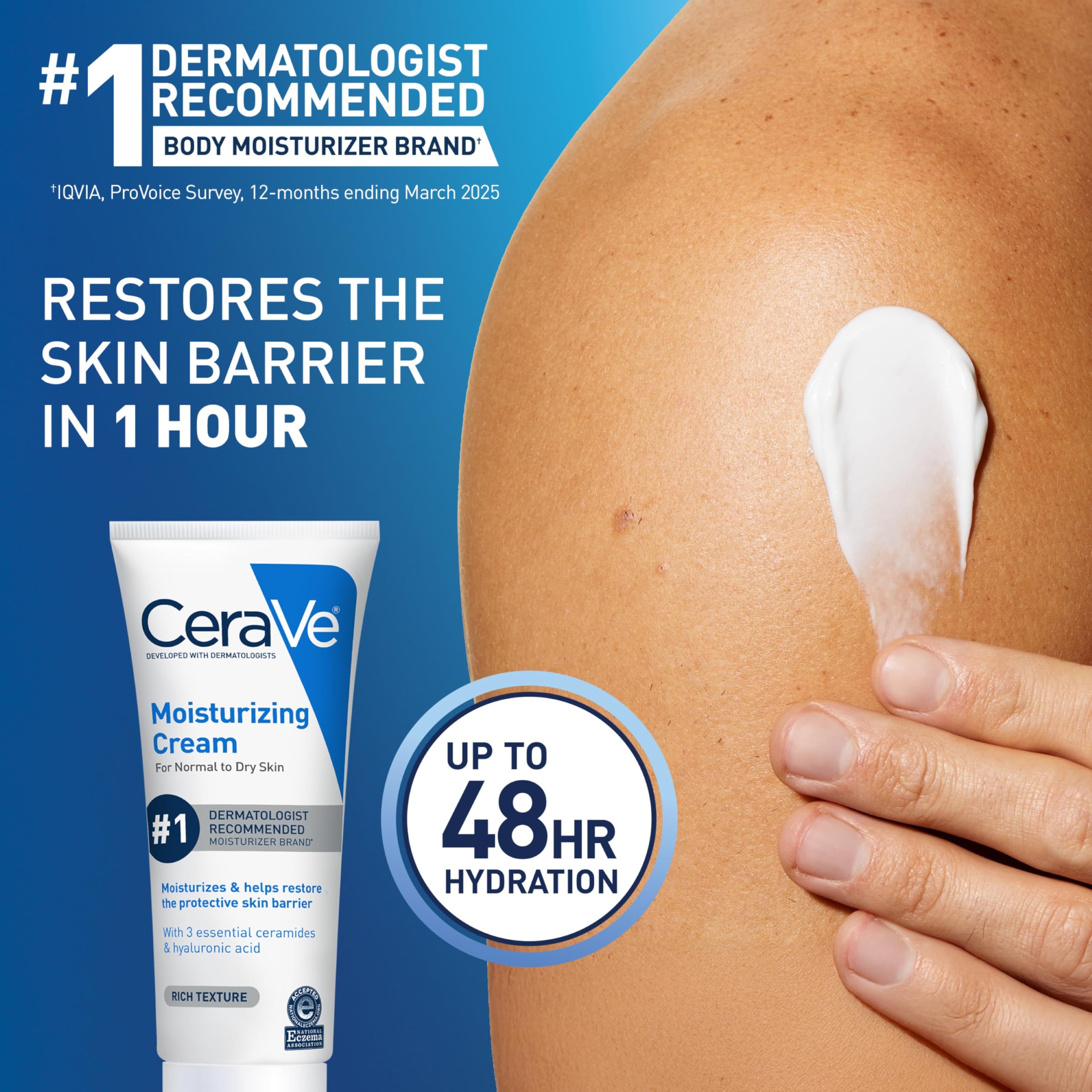 CeraVe Moisturizing Cream, Body and Face Moisturizer for Dry Skin, Body Cream with Hyaluronic Acid and Ceramides, Daily Moisturizer, Oil-Free, Fragrance Free, Non-Comedogenic, 19 Ounce