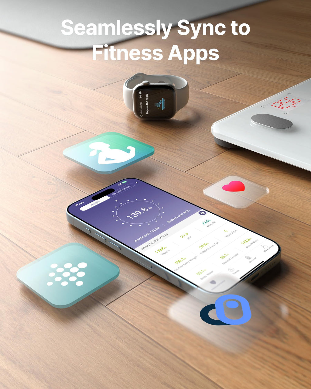 FITINDEX Smart Scale for Body Weight, Scale with BMI, Body Fat, Muscle Mass, Digital, Bathroom, Weighing, Bluetooth, Body Composition Monitor Health Analyzer with App, 400lb, Black