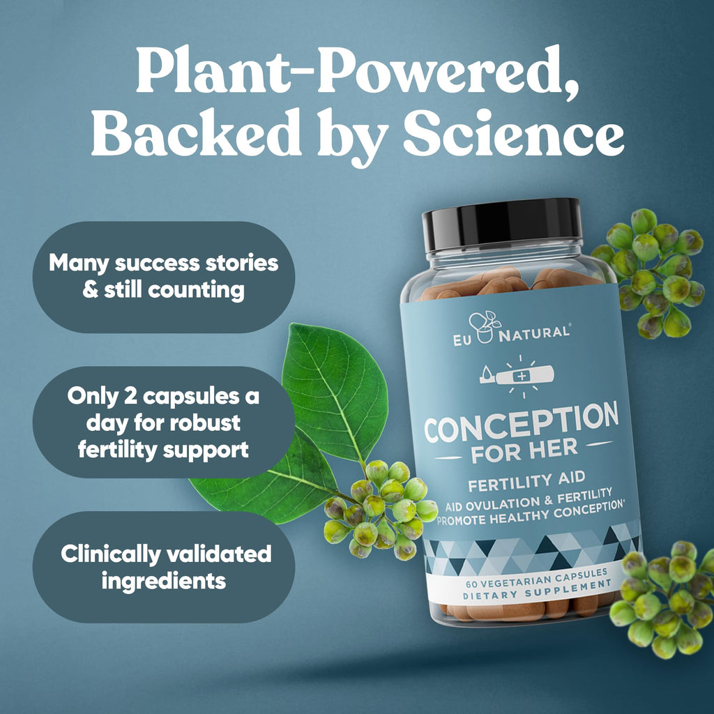 Eu Natural Conception for Her Fertility Supplements for Women - Ovulation, Hormonal Balance & Regular Cycle Support - Myo-Inositol, Folate, Shatavari & Vitex - 60 Vegetarian Capsules