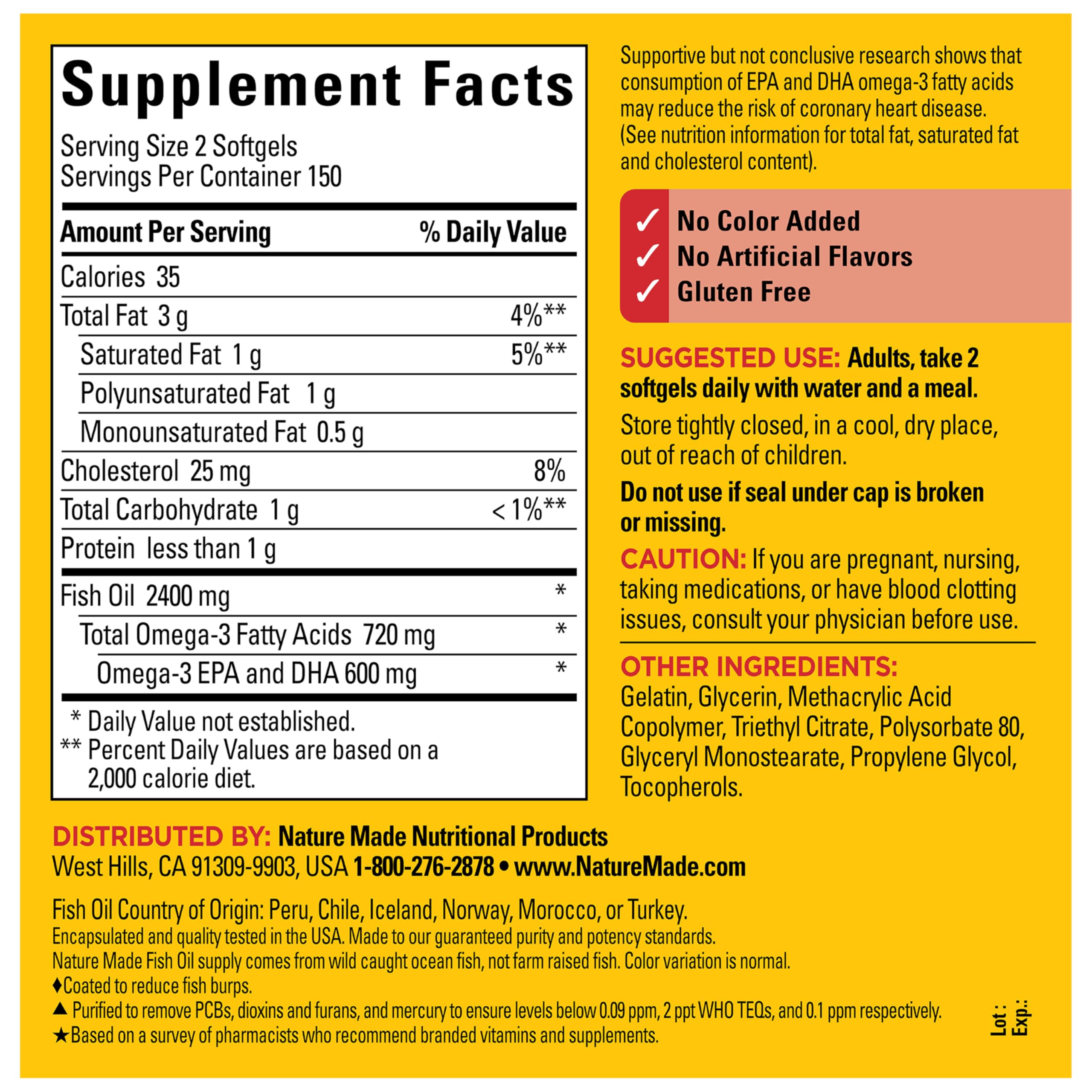Nature Made Fish Oil Omega 3 Supplements, 1200 mg Softgels, Omega 3 Fish Oil for Healthy Heart Support, 230 Softgels, 115 Day Supply
