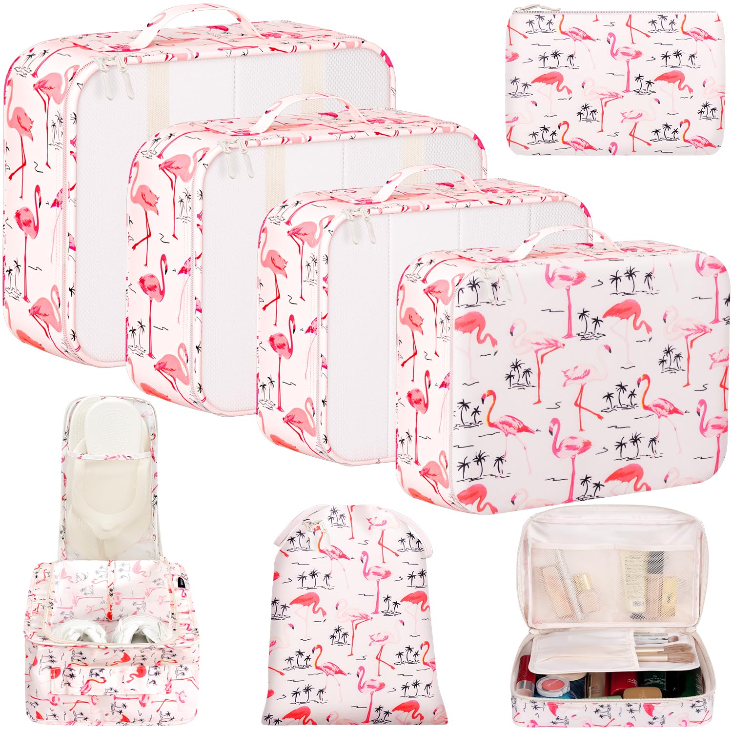 BAGAIL 8 Set Packing Cubes Luggage Packing Organizers for Travel Accessories-Cream