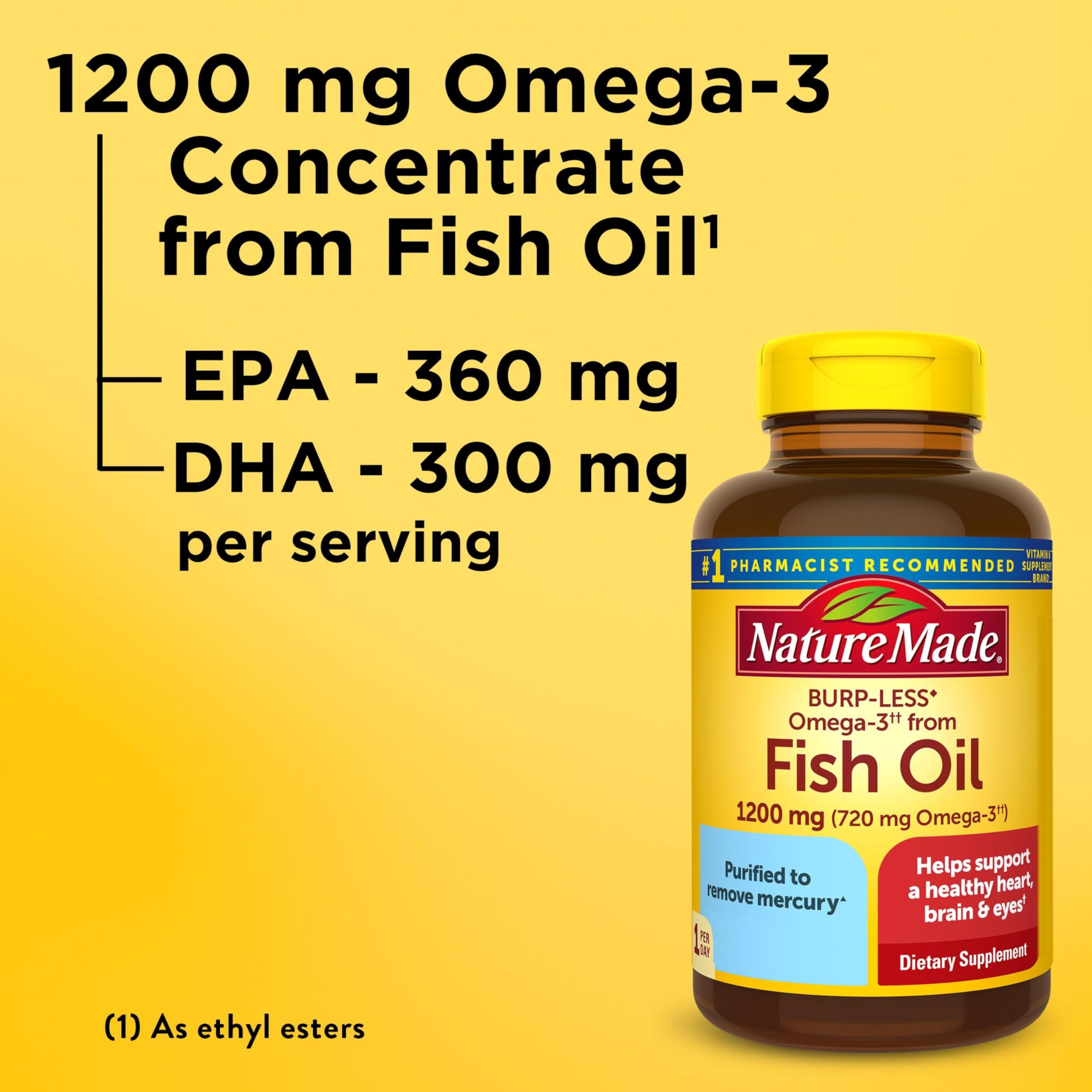 Nature Made Fish Oil Omega 3 Supplements, 1200 mg Softgels, Omega 3 Fish Oil for Healthy Heart Support, 230 Softgels, 115 Day Supply