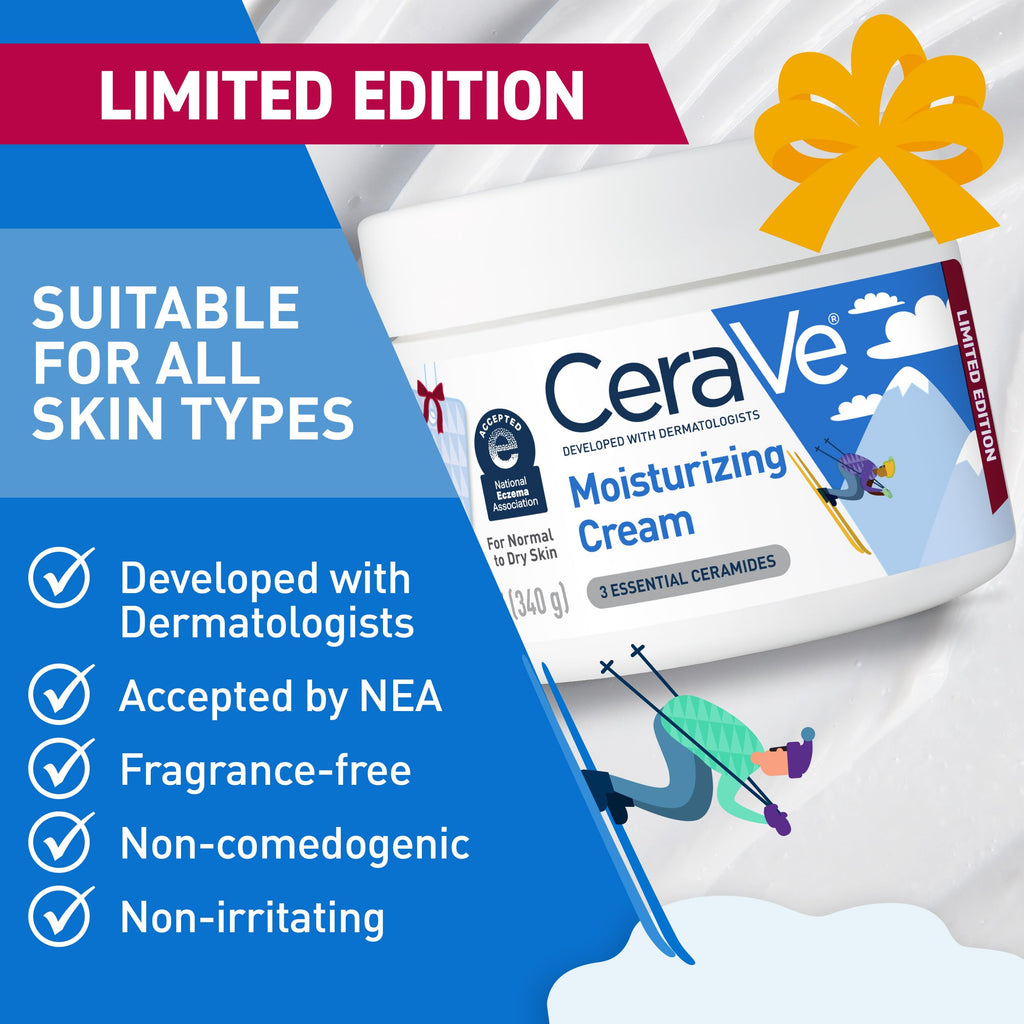 CeraVe Moisturizing Cream, Body and Face Moisturizer for Dry Skin, Body Cream with Hyaluronic Acid and Ceramides, Daily Moisturizer, Oil-Free, Fragrance Free, Non-Comedogenic, 19 Ounce