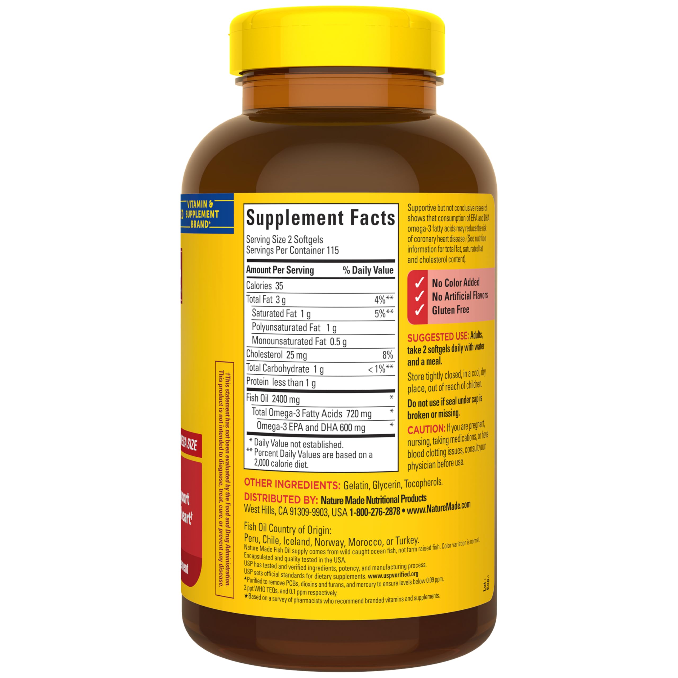 Nature Made Fish Oil Omega 3 Supplements, 1200 mg Softgels, Omega 3 Fish Oil for Healthy Heart Support, 230 Softgels, 115 Day Supply