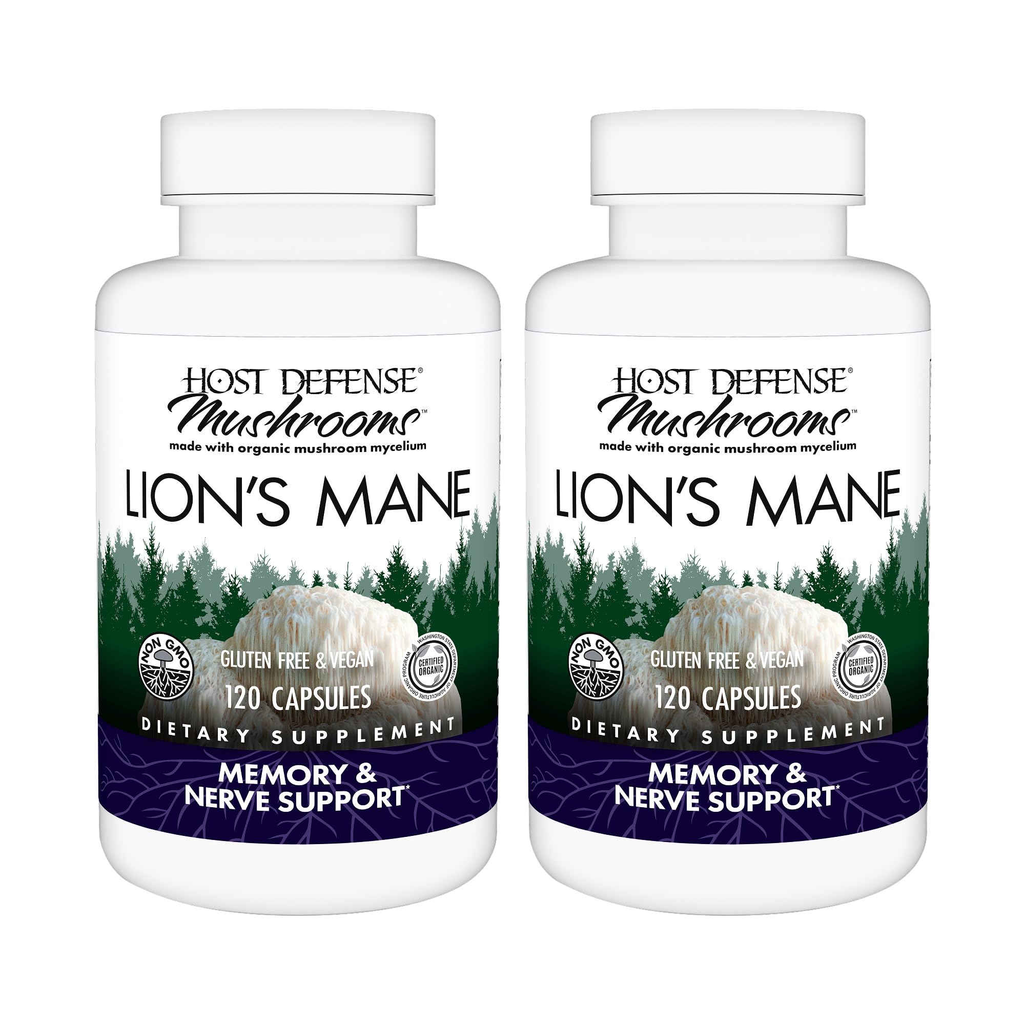 Host Defense Mushrooms Lion's Mane - Supplement Capsules for Brain Health Support - Mushroom Support for Focus & Memory Function - Immune & Nervous System Supplement - 60 Capsules
