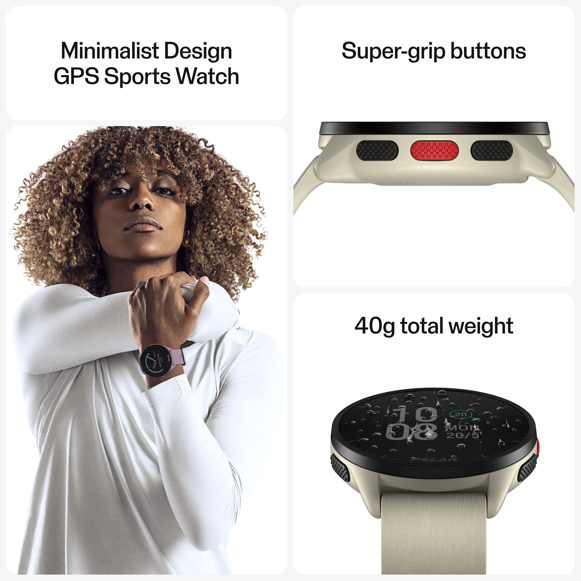 POLAR Pacer Pro Advanced Ultra-Light GPS Fitness Tracker Smartwatch for Runners with Training Program & Recovery Tools; S-L, for Men or Women, White-Red