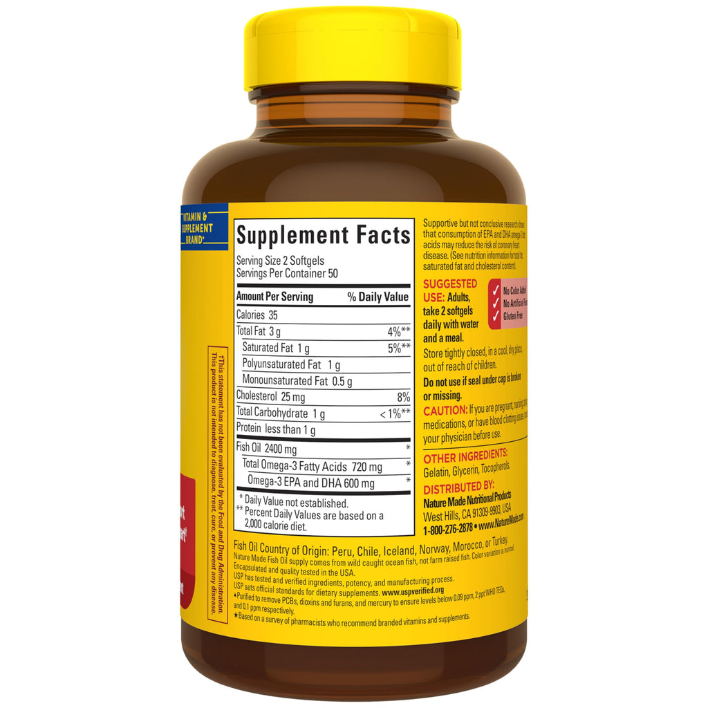 Nature Made Fish Oil Omega 3 Supplements, 1200 mg Softgels, Omega 3 Fish Oil for Healthy Heart Support, 230 Softgels, 115 Day Supply