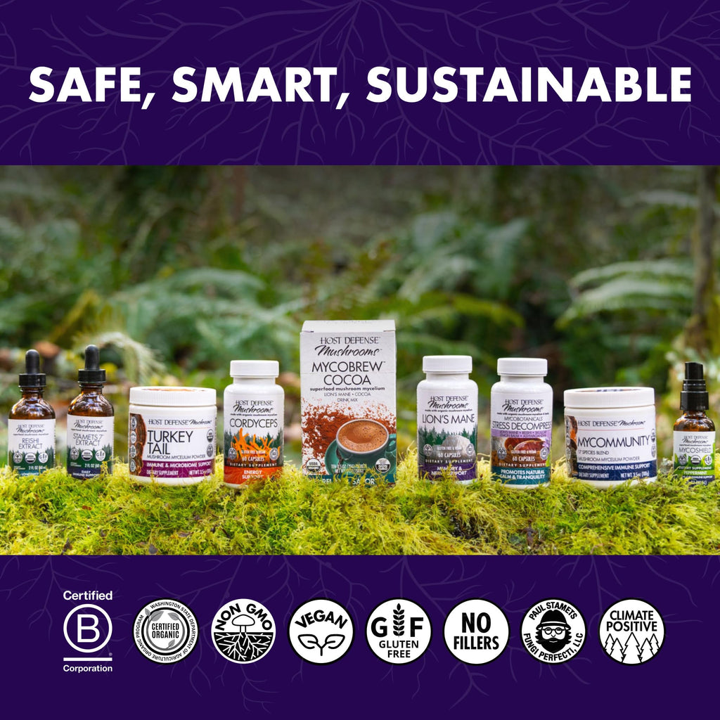 Host Defense Mushrooms Lion's Mane - Supplement Capsules for Brain Health Support - Mushroom Support for Focus & Memory Function - Immune & Nervous System Supplement - 60 Capsules