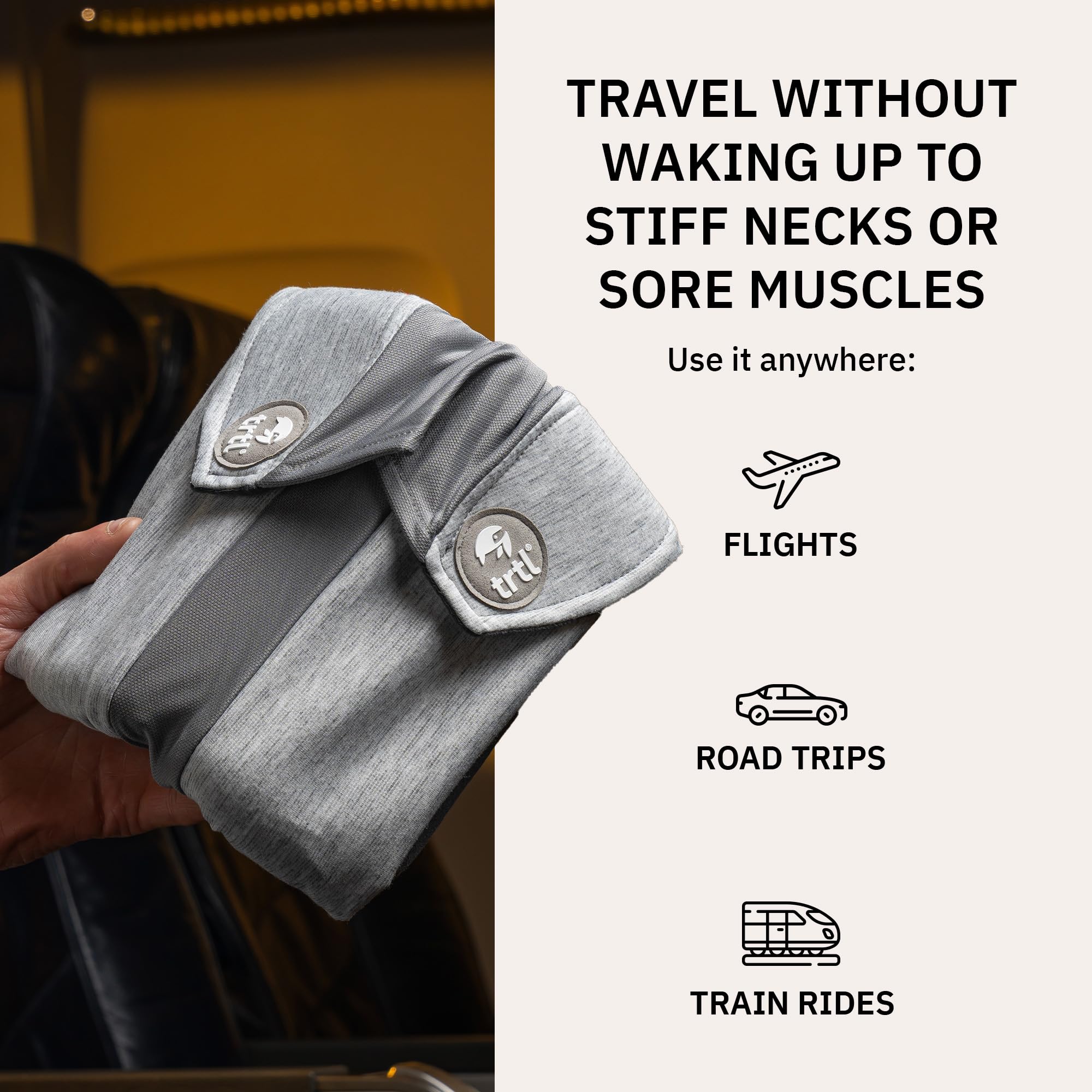 trtl Pillow Plus - Airplane Neck Pillow for Traveling - Height-Adjustable, Breathable Travel Pillow for Head and Neck Support While on Planes, Cars, and Trains - Machine Washable
