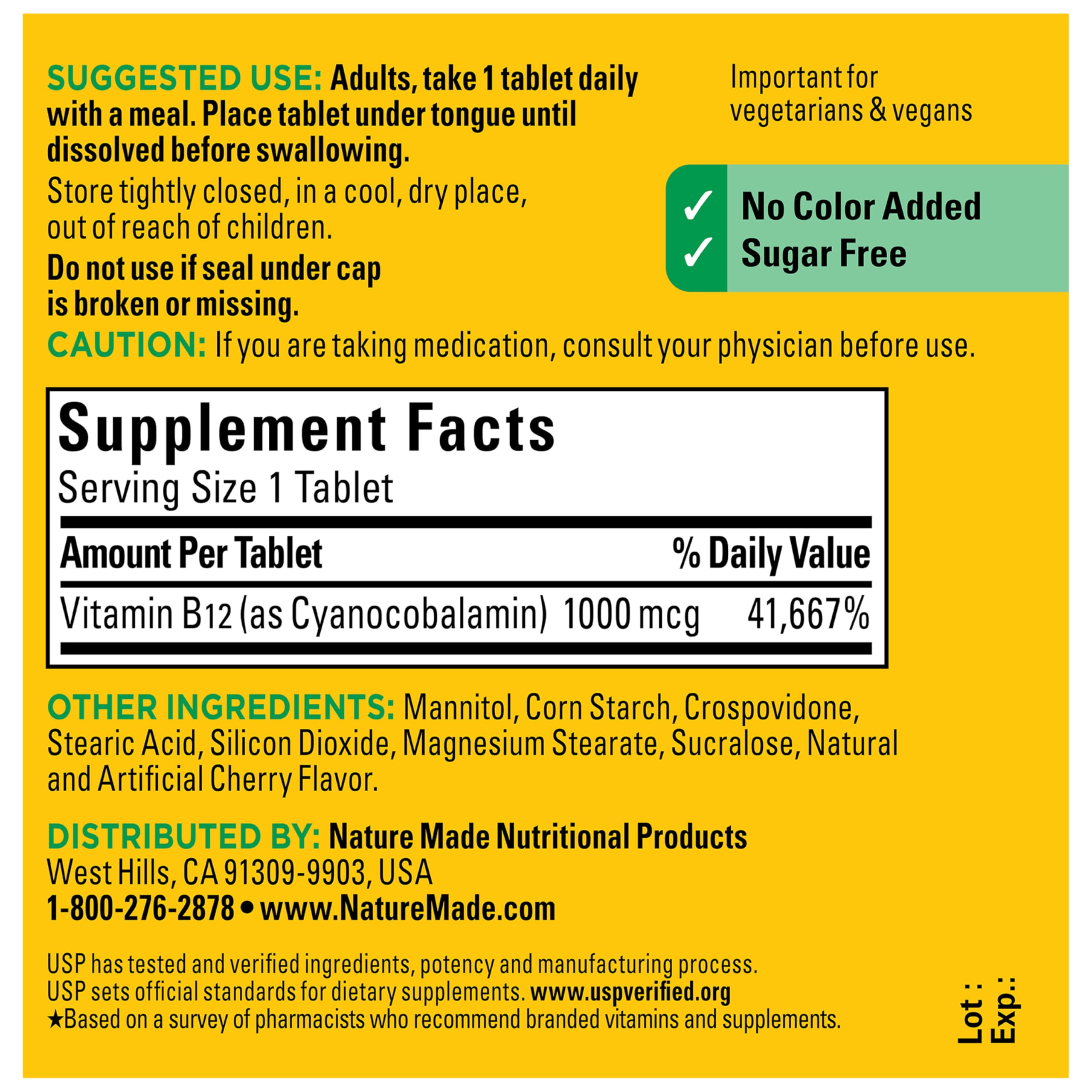 Nature Made Vitamin B12 1000 mcg, Easy to Take Vitamin B12 Sublingual Tablets for Energy Metabolism Support, 50 Sugar Free Fast Dissolve Tablets, 50 Day Supply