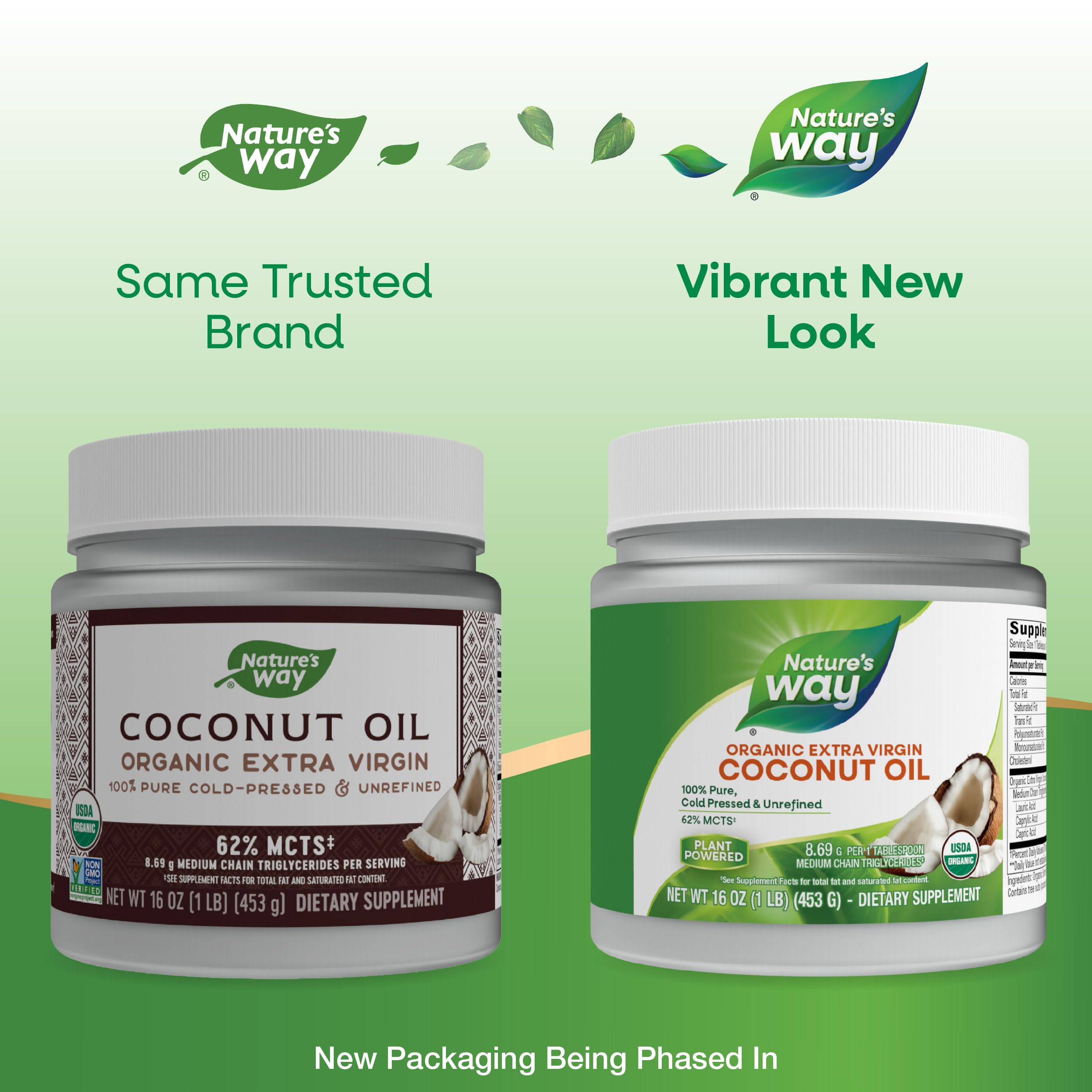 Nature's Way USDA Organic Extra Virgin Coconut Oil- Pure, Cold-Pressed, Non-GMO, 16 Ounces