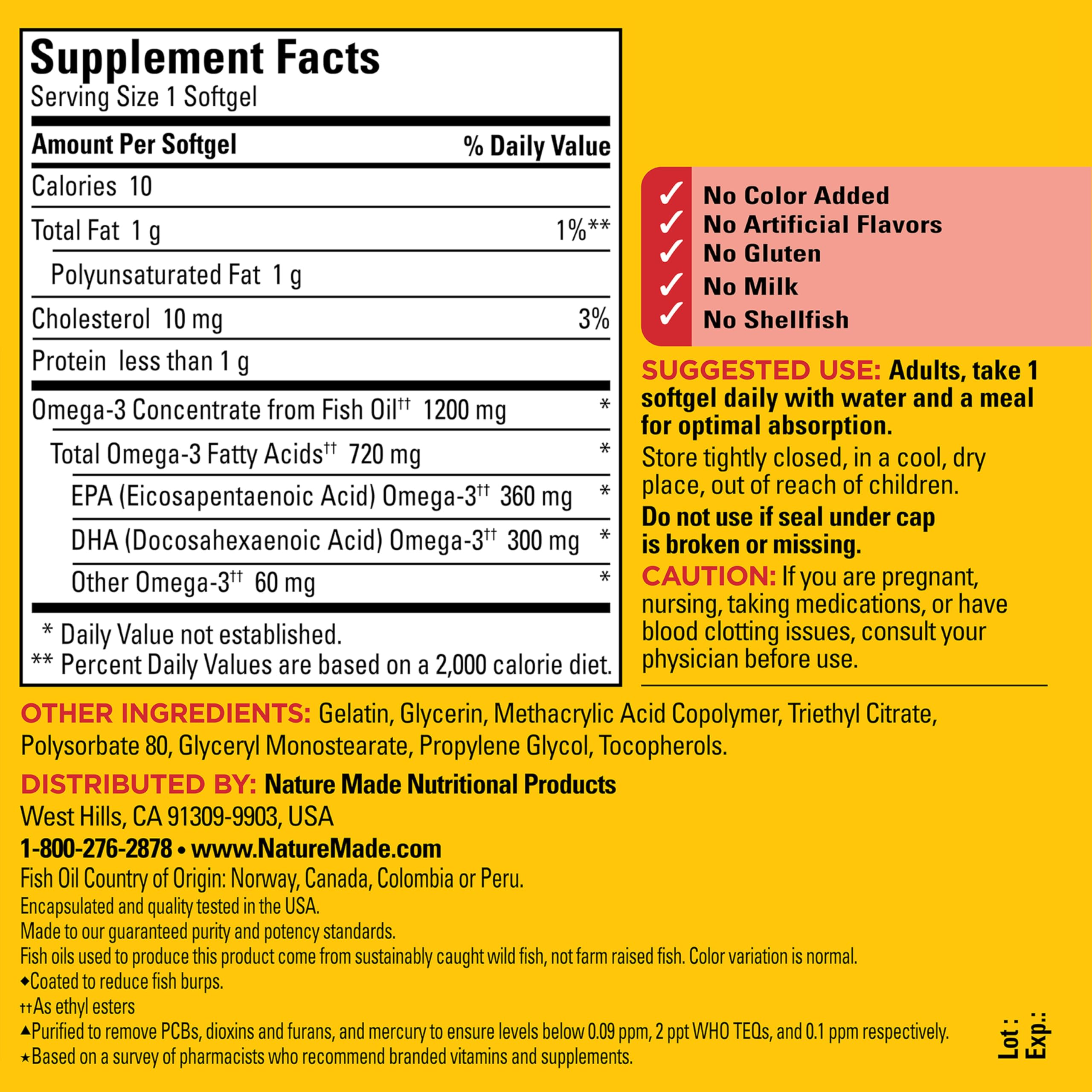 Nature Made Fish Oil Omega 3 Supplements, 1200 mg Softgels, Omega 3 Fish Oil for Healthy Heart Support, 230 Softgels, 115 Day Supply