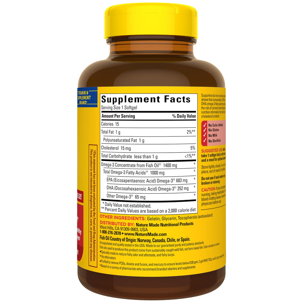 Nature Made Fish Oil Omega 3 Supplements, 1200 mg Softgels, Omega 3 Fish Oil for Healthy Heart Support, 230 Softgels, 115 Day Supply