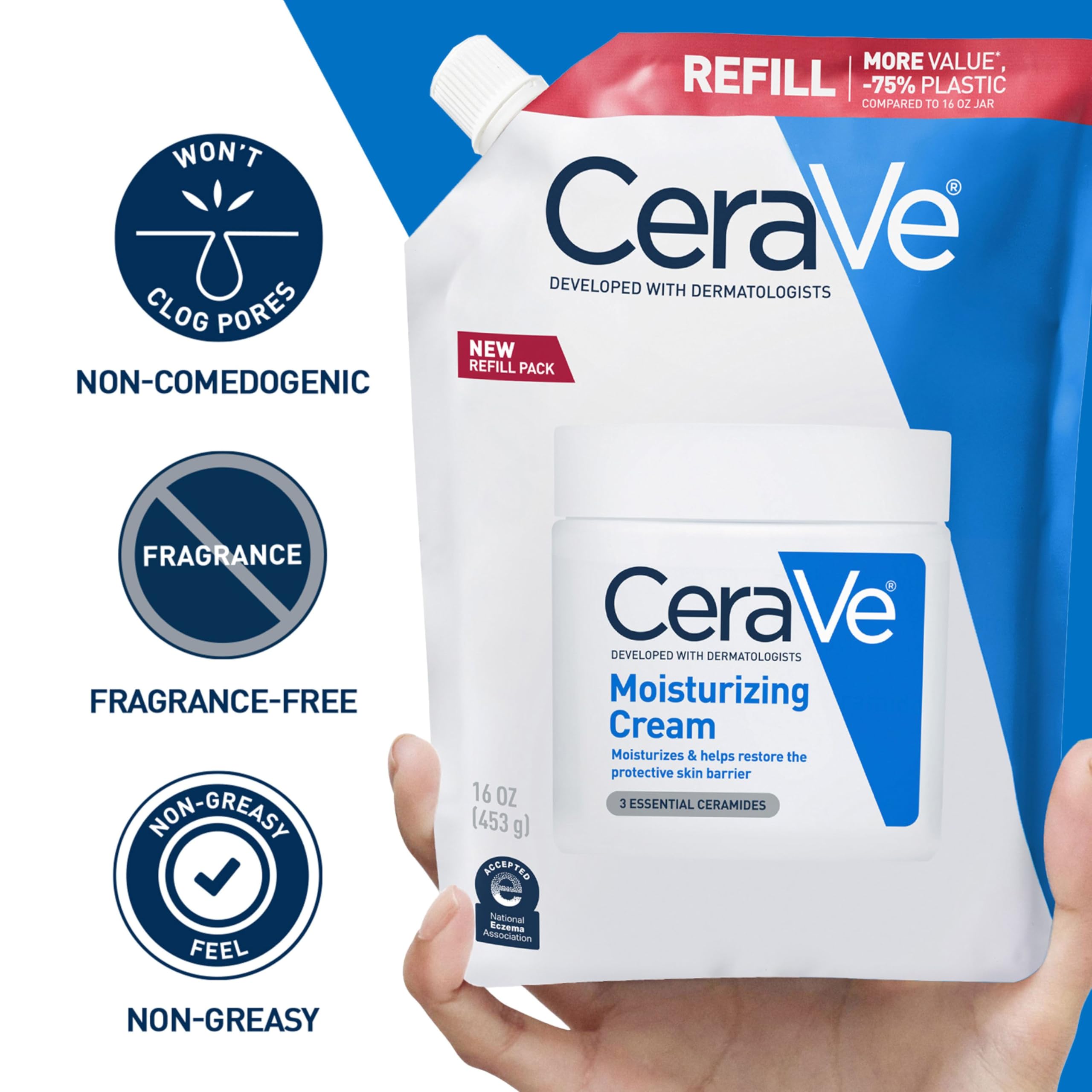 CeraVe Moisturizing Cream, Body and Face Moisturizer for Dry Skin, Body Cream with Hyaluronic Acid and Ceramides, Daily Moisturizer, Oil-Free, Fragrance Free, Non-Comedogenic, 19 Ounce