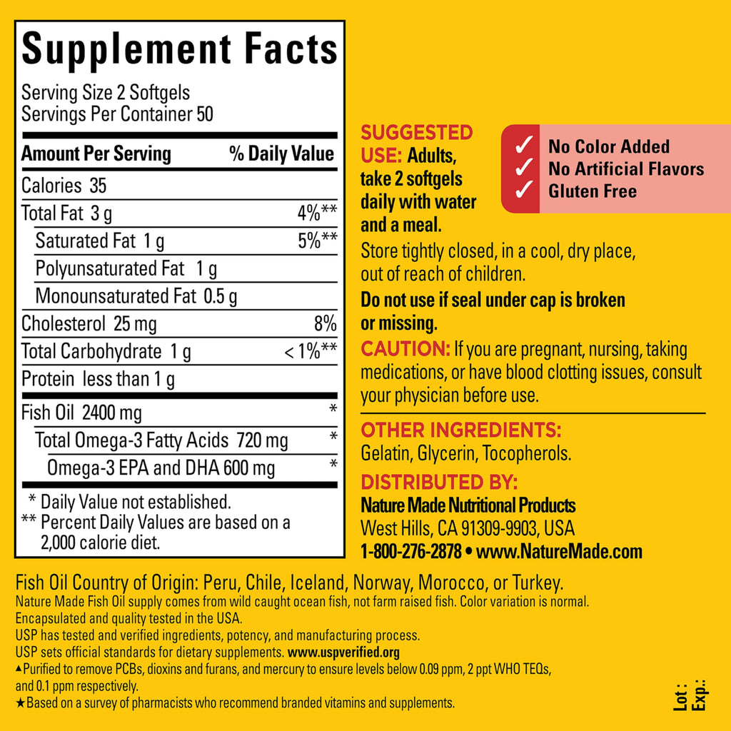 Nature Made Fish Oil Omega 3 Supplements, 1200 mg Softgels, Omega 3 Fish Oil for Healthy Heart Support, 230 Softgels, 115 Day Supply