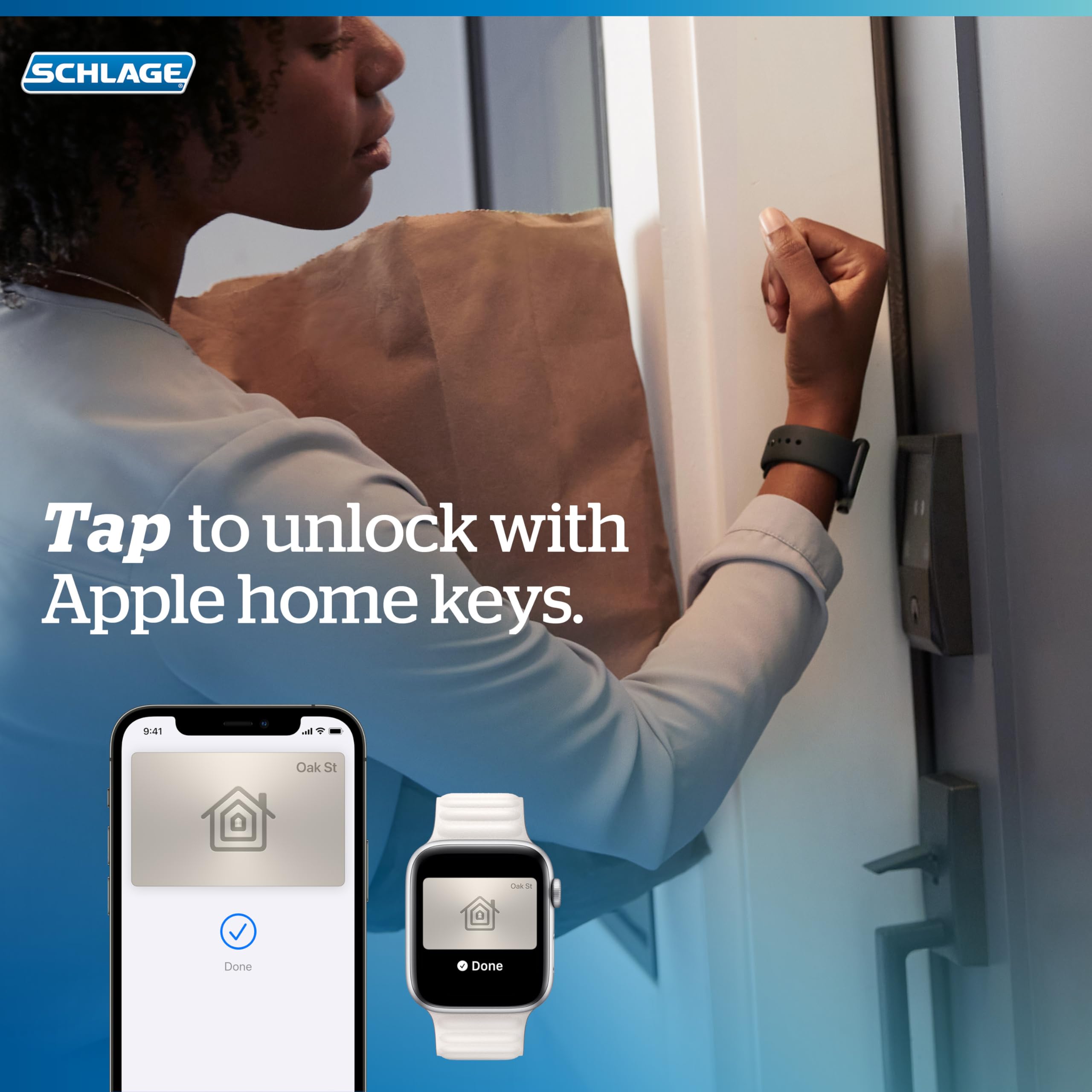 Schlage Encode Plus Smart Wi-Fi Lock for Front Door, Keyless Entry Deadbolt, Unlock with Apple Watch, Built-in WiFi and App Control, Easy Install, Alexa & Apple HomeKit Compatible, Satin Nickel