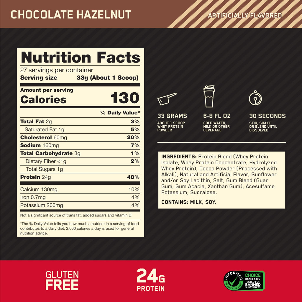 Optimum Nutrition Gold Standard 100% Whey Protein Powder, Double Rich Chocolate, 5 Pound (Packaging May Vary)