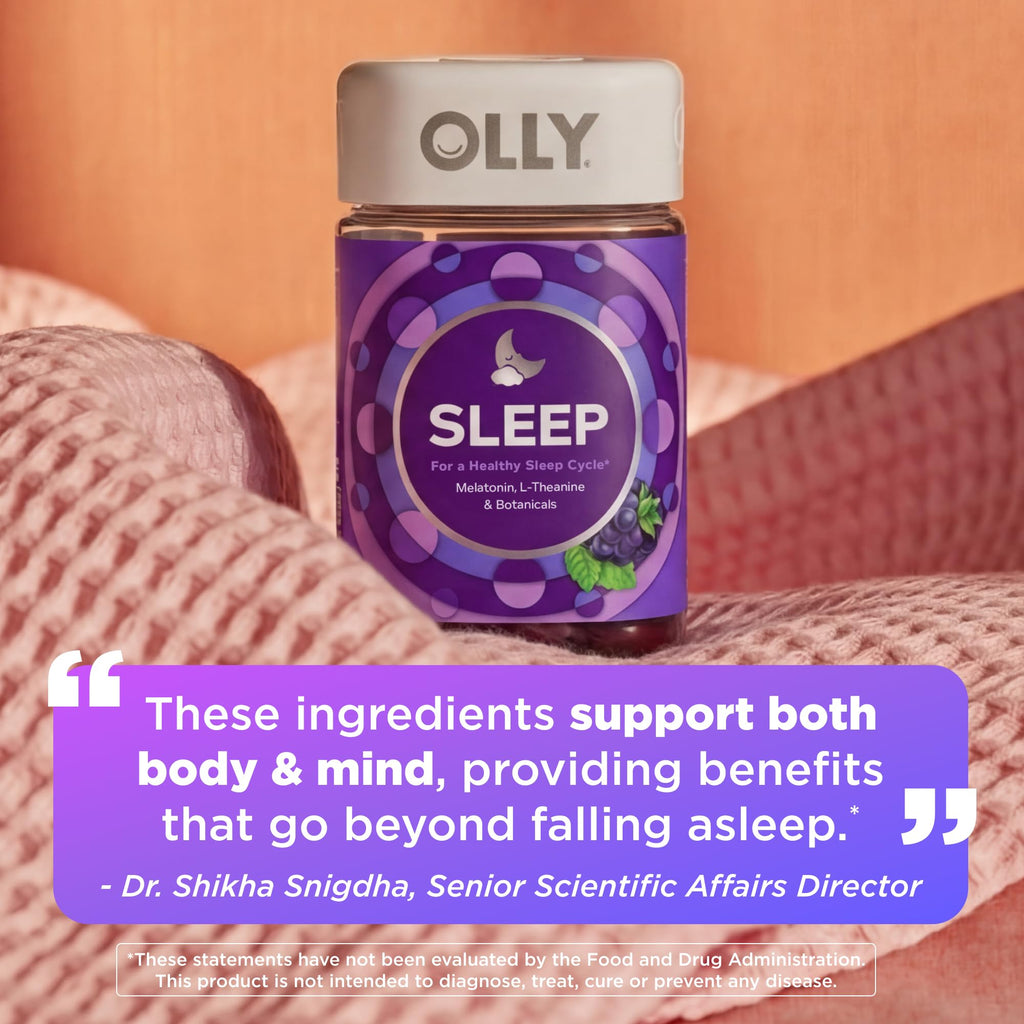 OLLY Restful Sleep Gummy Supplement with Melatonin & L-Theanine Chamomile, Blackberry Zen, 50 Gummies (25 Day Supply) Supports a Healthy Sleep Cycle* (Packaging May Vary)