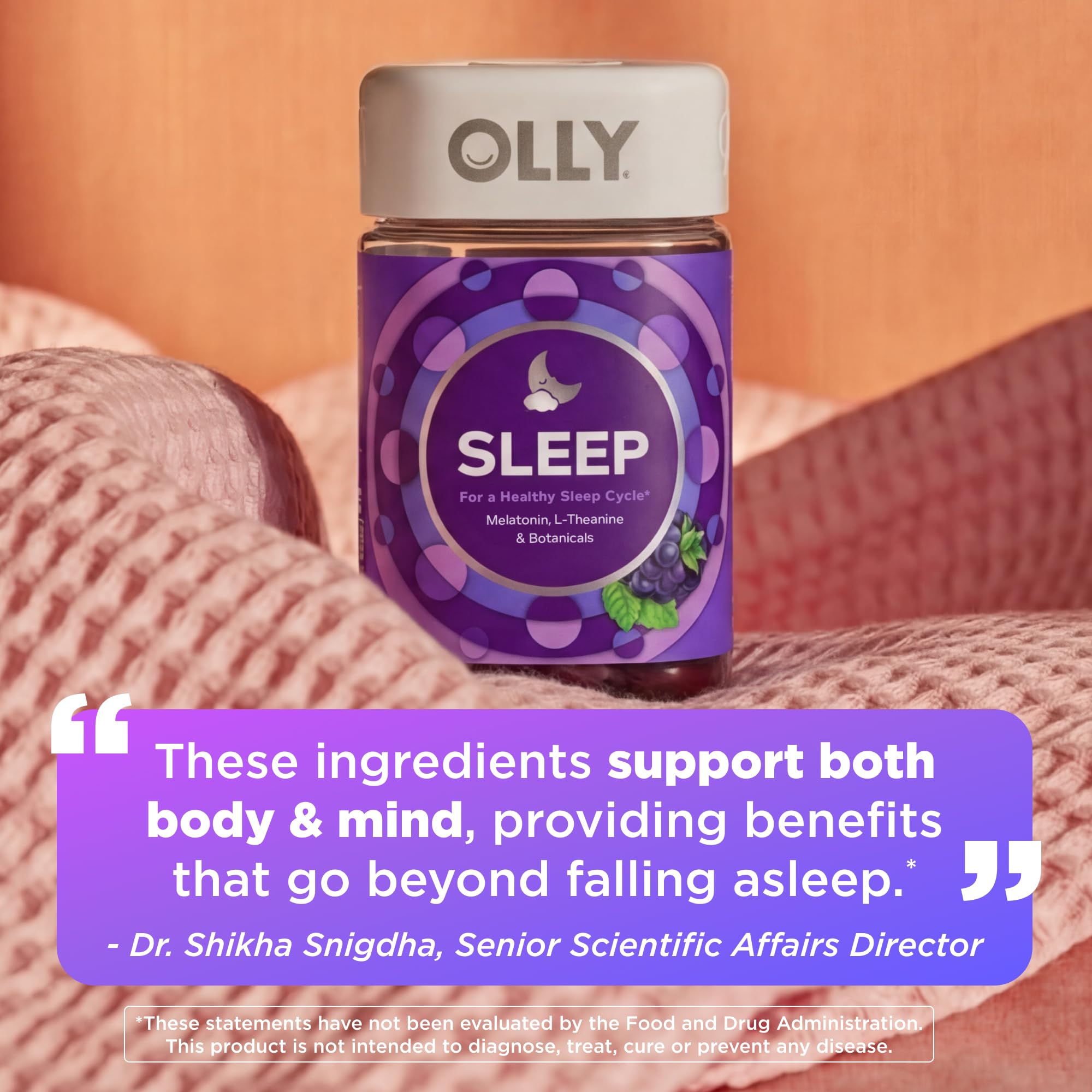 OLLY Restful Sleep Gummy Supplement with Melatonin & L-Theanine Chamomile, Blackberry Zen, 50 Gummies (25 Day Supply) Supports a Healthy Sleep Cycle* (Packaging May Vary)