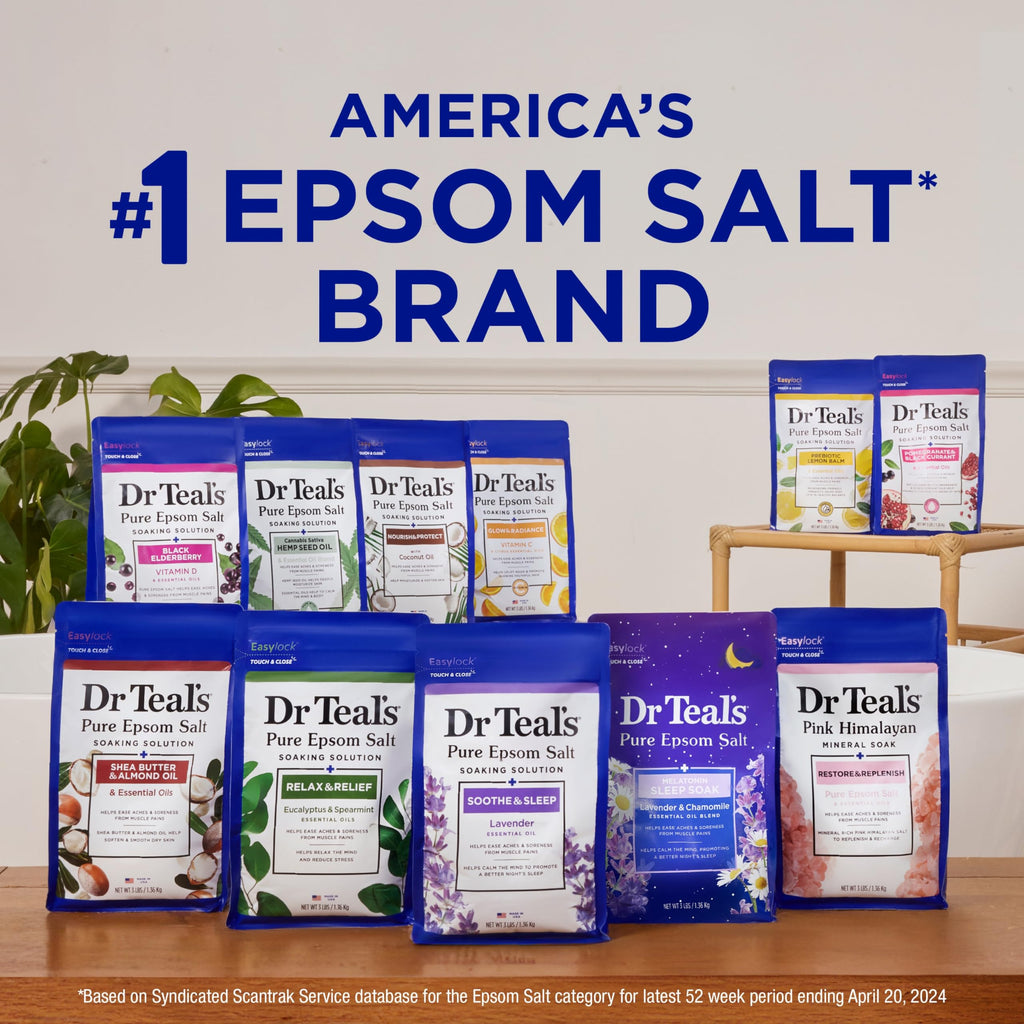 Dr Teal's Epsom Salt Bath Soaking Solution, Eucalyptus and Lavender, 2 Count, 3lb Bags - 6lbs Total