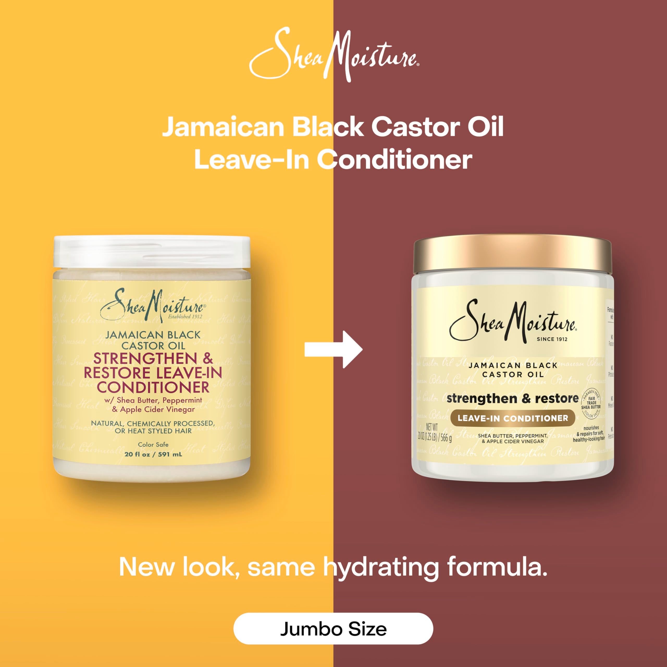 SheaMoisture Jamaican Black Castor Oil Leave In Conditioner 100% Pure Jamaican Black Castor Oil For Damaged Hair to Soften and Detangle Hair 11.5 oz