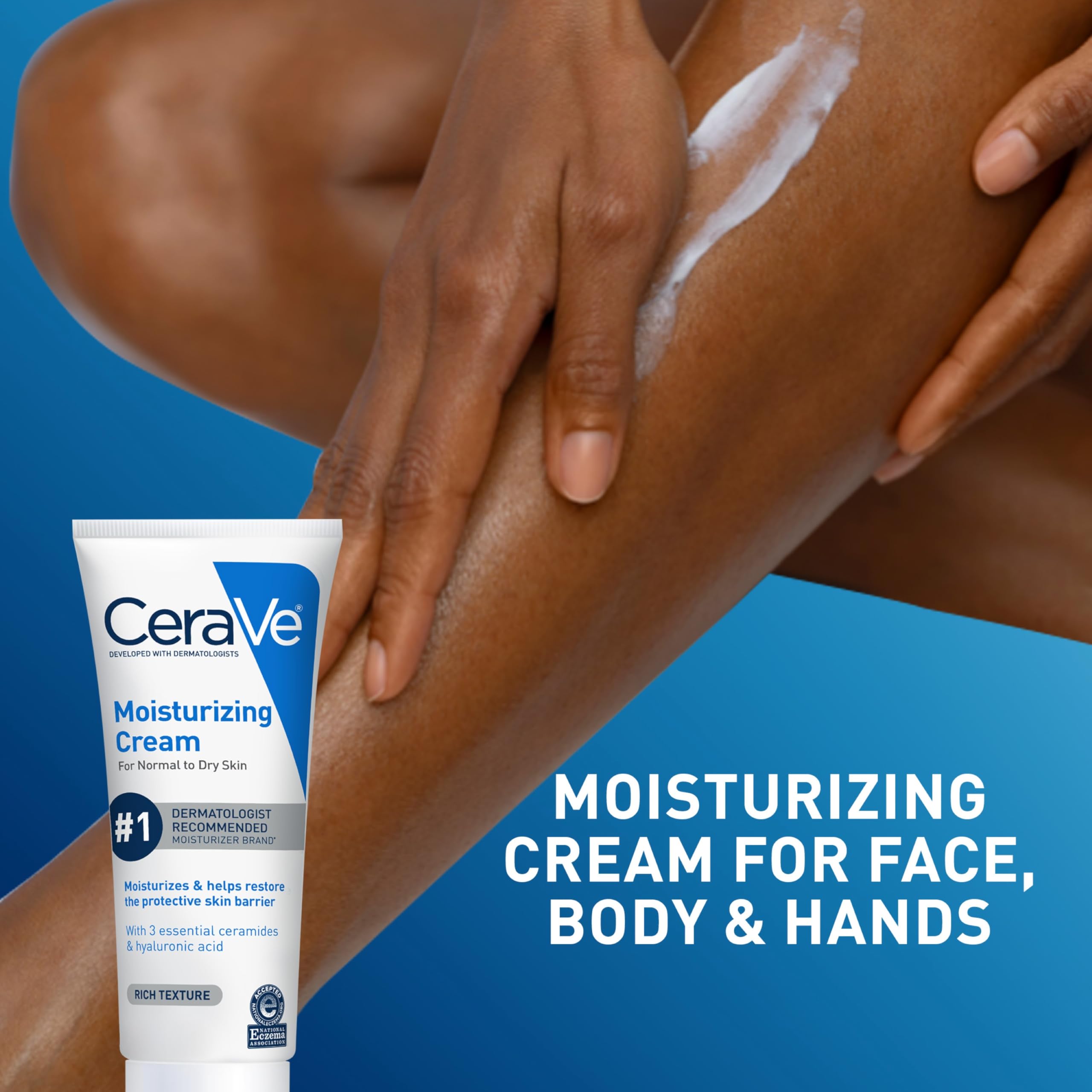 CeraVe Moisturizing Cream, Body and Face Moisturizer for Dry Skin, Body Cream with Hyaluronic Acid and Ceramides, Daily Moisturizer, Oil-Free, Fragrance Free, Non-Comedogenic, 19 Ounce