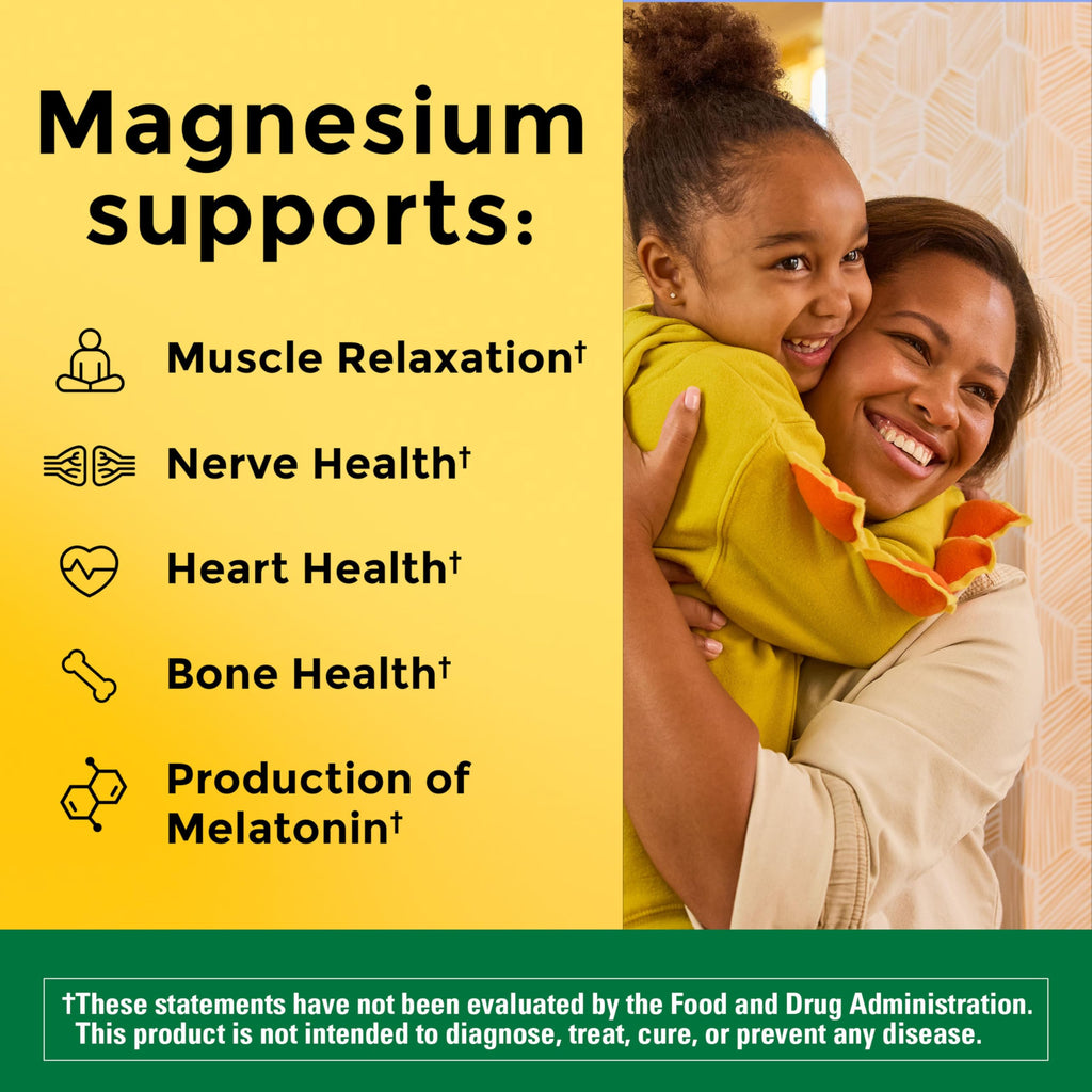 Nature Made Magnesium Glycinate 200 mg per Serving, Magnesium Supplement for Muscle, Heart, Nerve and Bone Support, 60 Magnesium Bisglycinate Capsules, 30 Day Supply