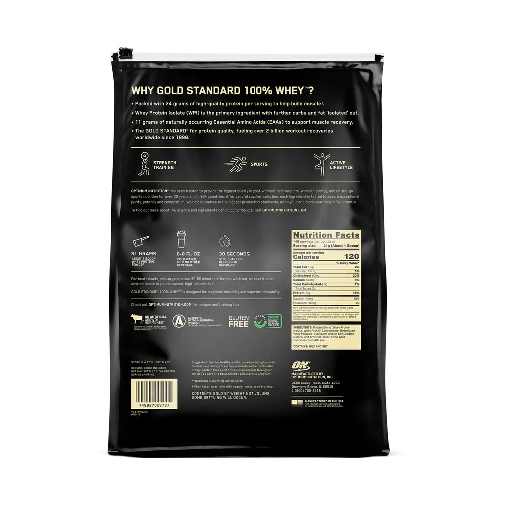 Optimum Nutrition Gold Standard 100% Whey Protein Powder, Double Rich Chocolate, 5 Pound (Packaging May Vary)