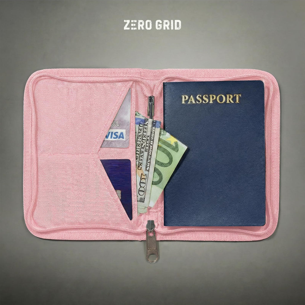 Zero Grid RFID Passport Holder & Travel Wallet, Zippered Wallet for Men & Women, Fits Passport, Cards, Cash, Tickets, ID, Sim Card; Premium & Compact Travel Document Holder - Midnight Black