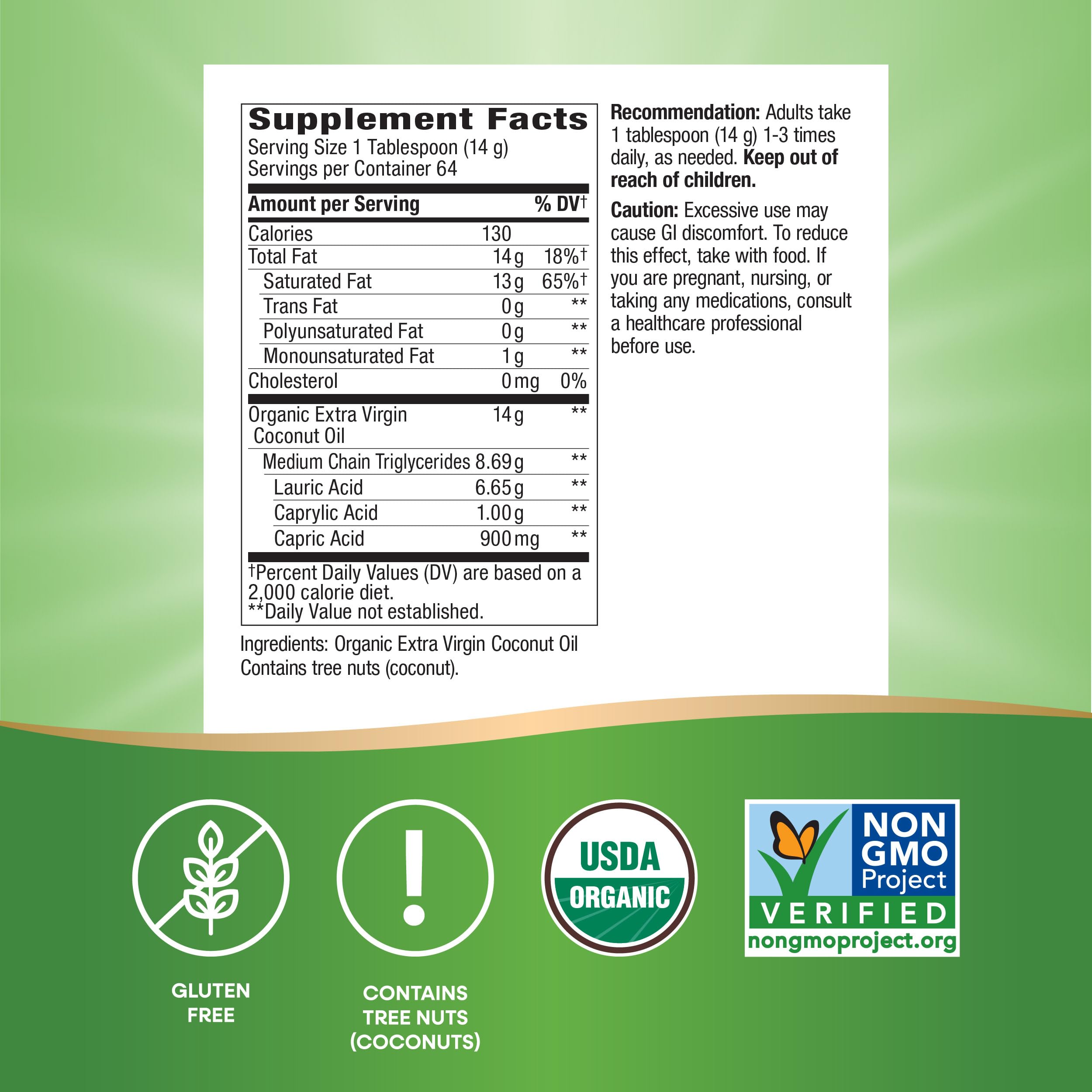 Nature's Way USDA Organic Extra Virgin Coconut Oil- Pure, Cold-Pressed, Non-GMO, 16 Ounces