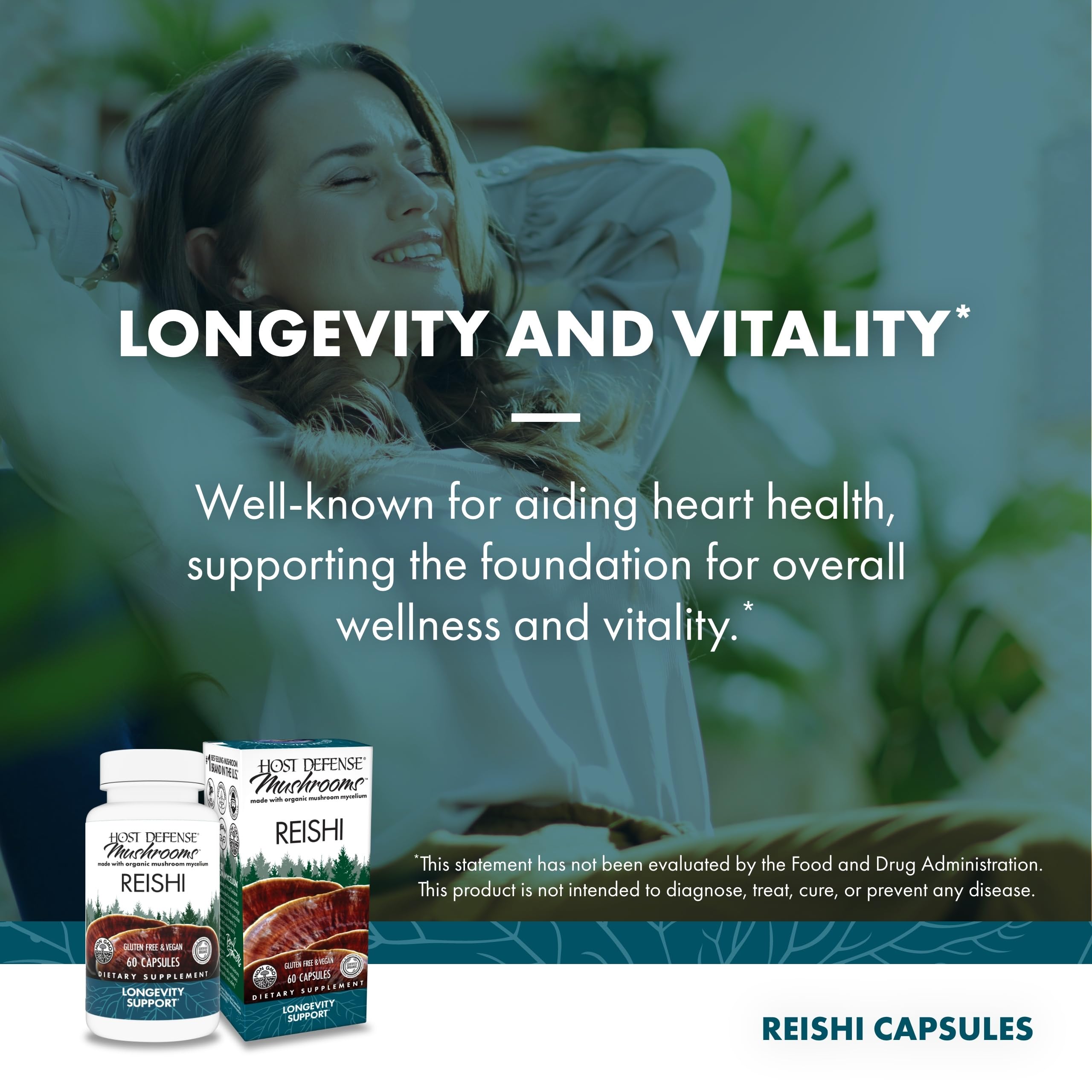Host Defense Reishi Capsules - Heart & Immune Health Support Supplement - Mushroom Supplement to Support Energy & Vitality - Reishi Supplement to Aid Overall Well-Being - 120 Capsules