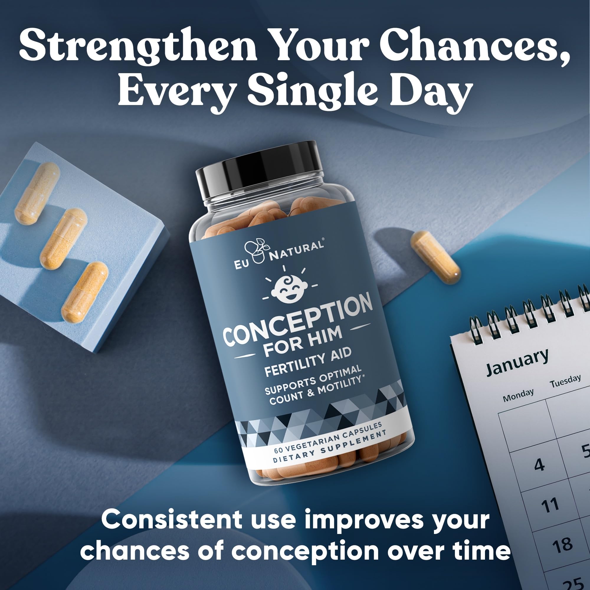 Eu Natural Conception for Her Fertility Supplements for Women - Ovulation, Hormonal Balance & Regular Cycle Support - Myo-Inositol, Folate, Shatavari & Vitex - 60 Vegetarian Capsules
