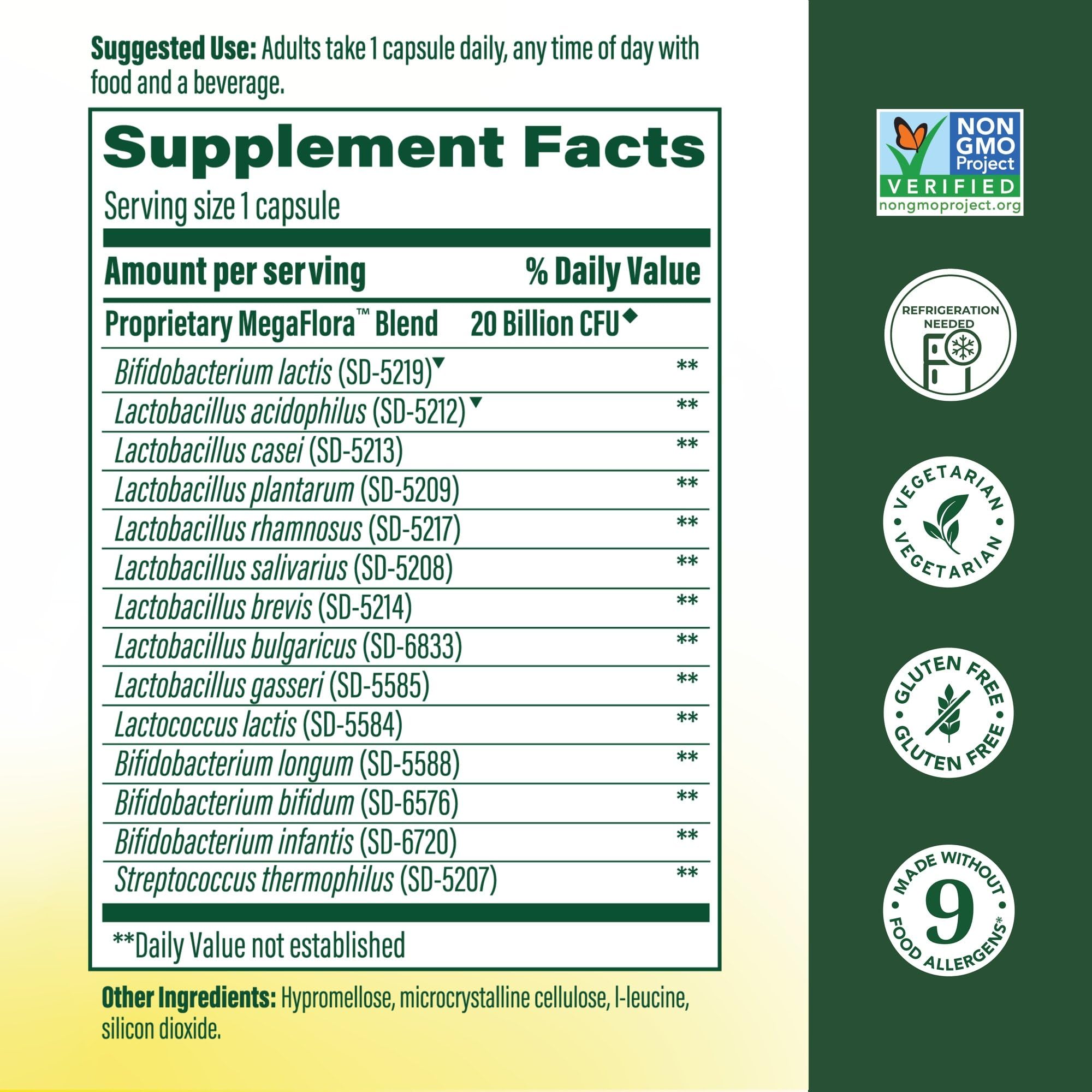 MegaFood MegaFlora Probiotic - Probiotics for Women Digestive Health - Immune Support Supplement - 20 Billion CFU - 14 Strains - Non-GMO - Vegetarian - 60 Mini Capsules (60 Servings)