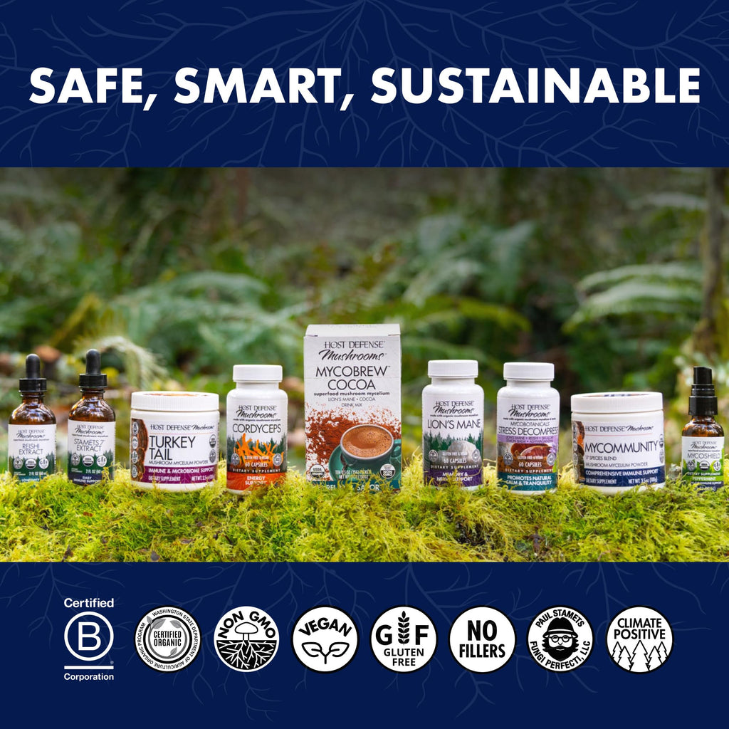 Host Defense Mushrooms Lion's Mane - Supplement Capsules for Brain Health Support - Mushroom Support for Focus & Memory Function - Immune & Nervous System Supplement - 60 Capsules