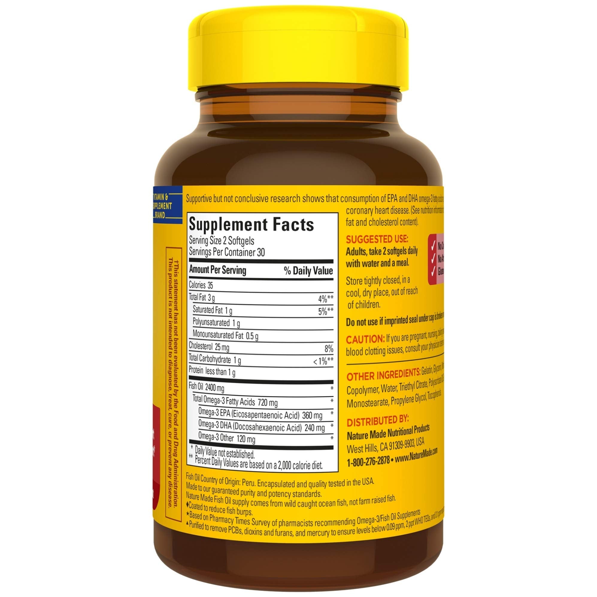Nature Made Fish Oil Omega 3 Supplements, 1200 mg Softgels, Omega 3 Fish Oil for Healthy Heart Support, 230 Softgels, 115 Day Supply